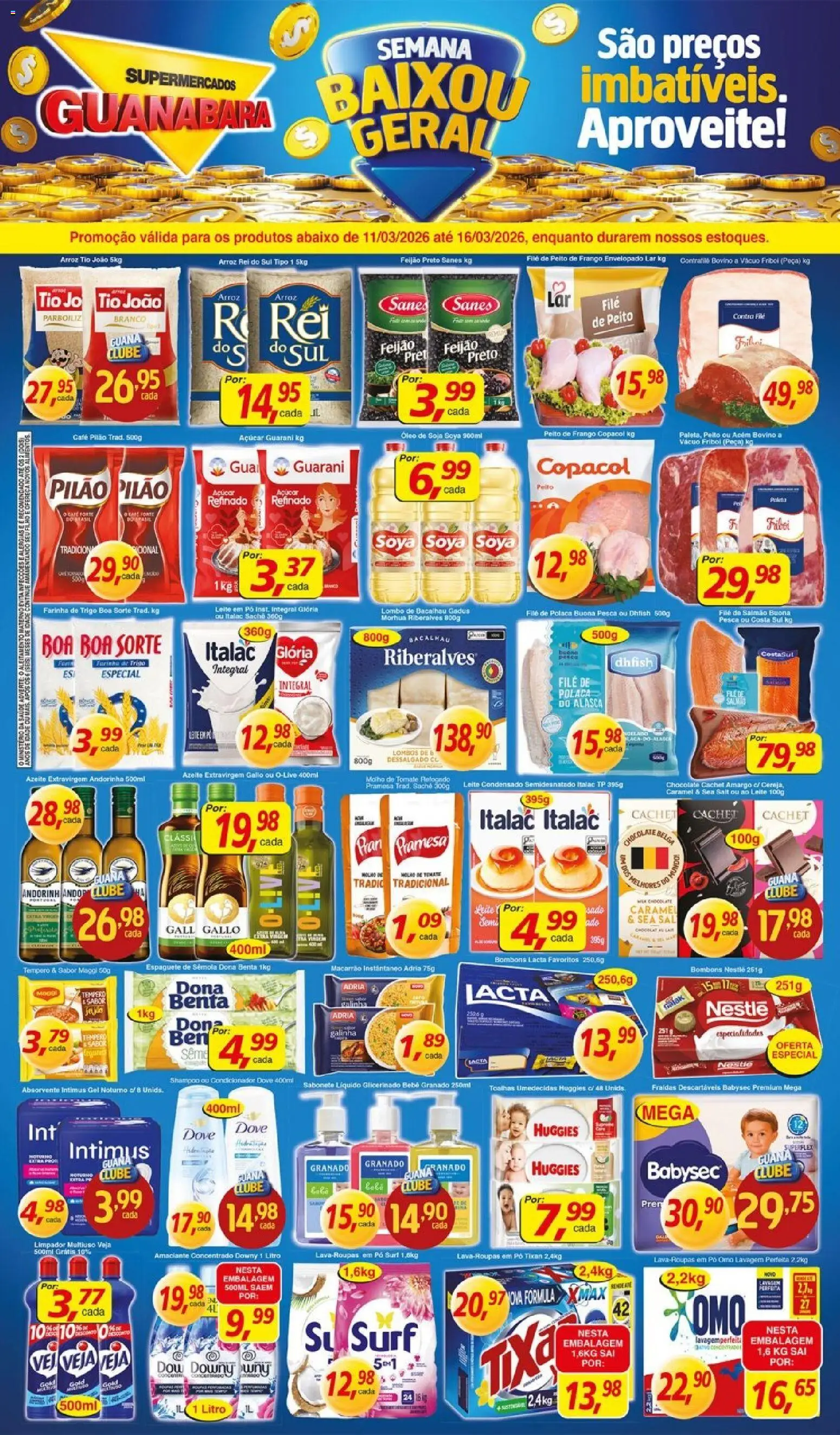 Supermercados Guanabara Folheto - válido de 11.03.2026 | Página: 1 | Produtos: Acém, Chocolate, Fraldas, Peito de frango