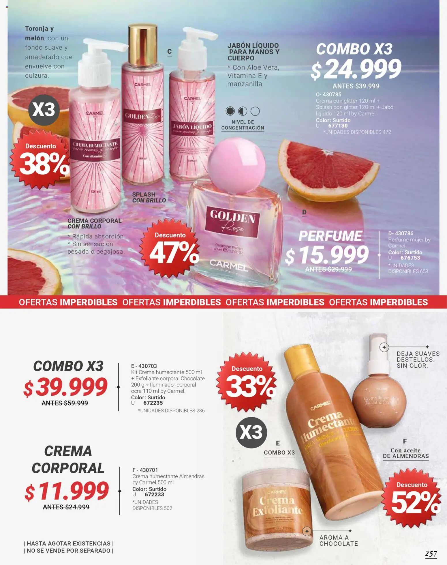 Carmel revista - valida desde el 01/04/2026 | Página: 257 | Productos: Crema, Jabón líquido, Brillo, Aceite