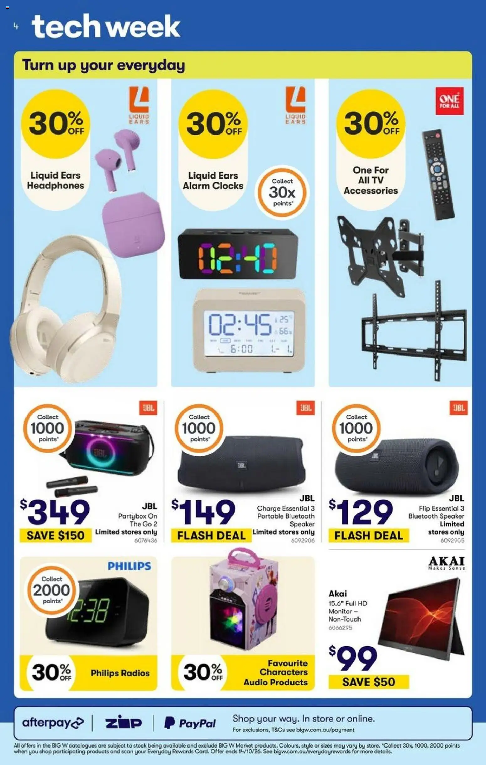 Big W catalogue - valid from 01/10/2026 | Page: 4 | Products: Tv, Headphones, Speaker, Portable