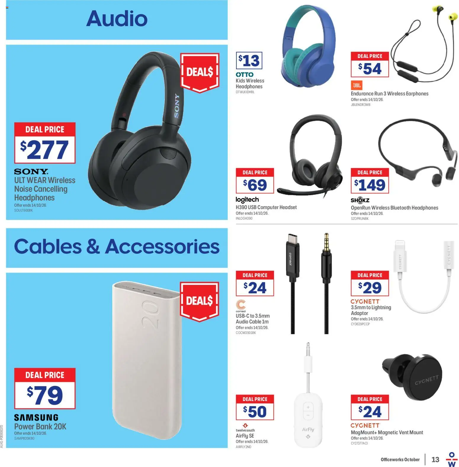 Officeworks catalogue - valid from 01/10/2026 | Page: 13 | Products: Adaptor, Headphones, Usb, Wireless headphones