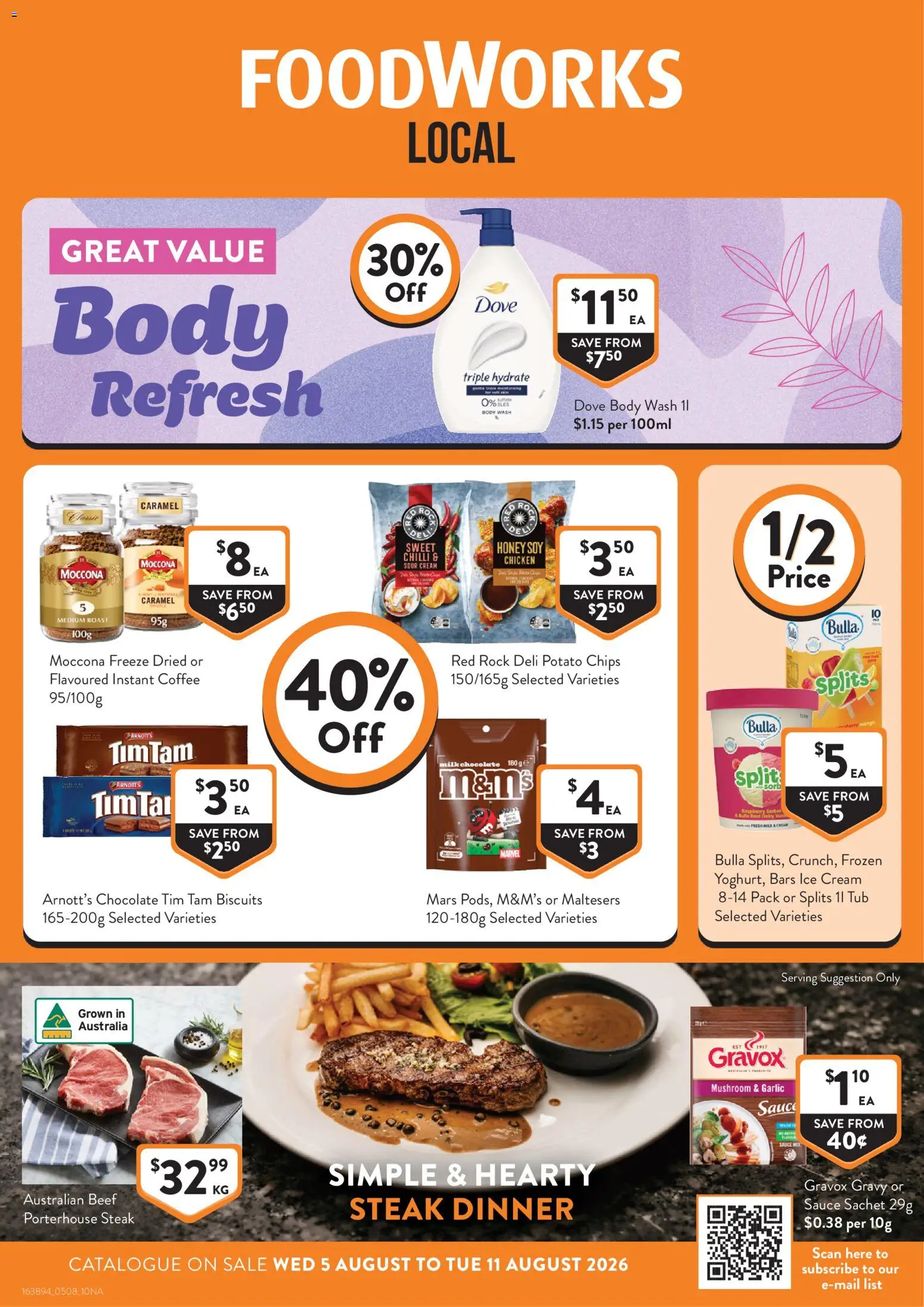 Foodworks catalogue - valid from 05/08/2026 | Page: 1 | Products: Honey, Chips, Ice cream, Moccona