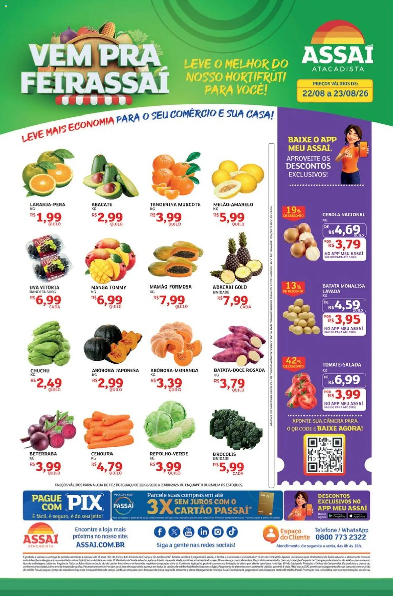 Assaí Atacadista Folheto - válido de 22/08/2026 | Página: 1 | Produtos: Beterraba, Bandeja, Brócolis, Telefone