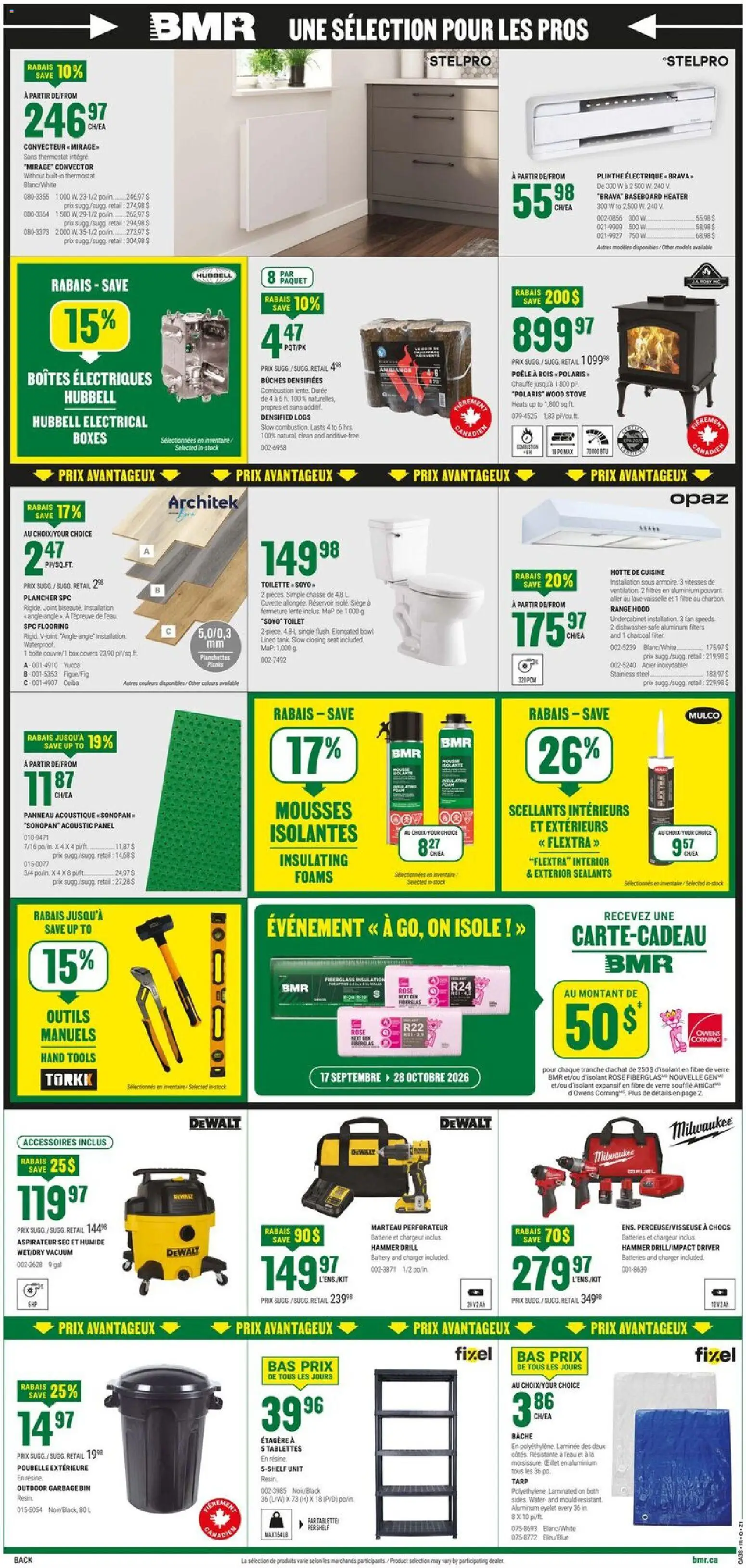 BMR flyer valid from Sep 17, 2026 | Page: 2 | Products: Water, Range hood, Batteries, Shelf