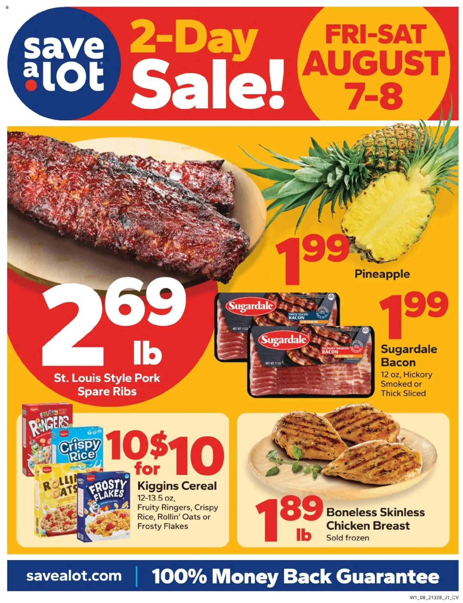 Save a Lot 2 Day Sale - valid from 08/07/2026 | Page: 1 | Products: Chicken, Pineapple, Bacon, Flakes