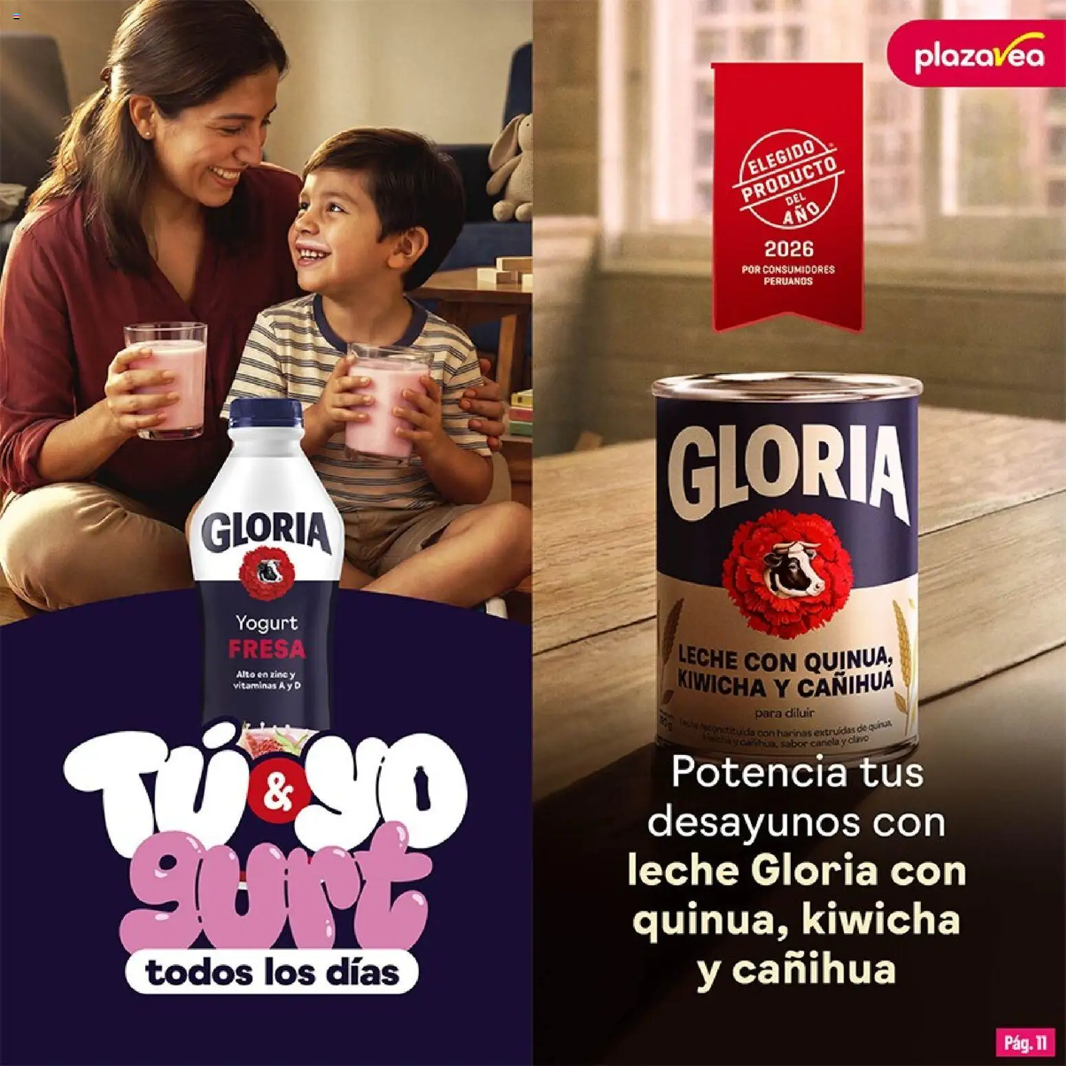 Catálogo Plaza Vea válido desde 01/09/2026 | Página: 11 | Productos: Leche, Yogurt, Quinua