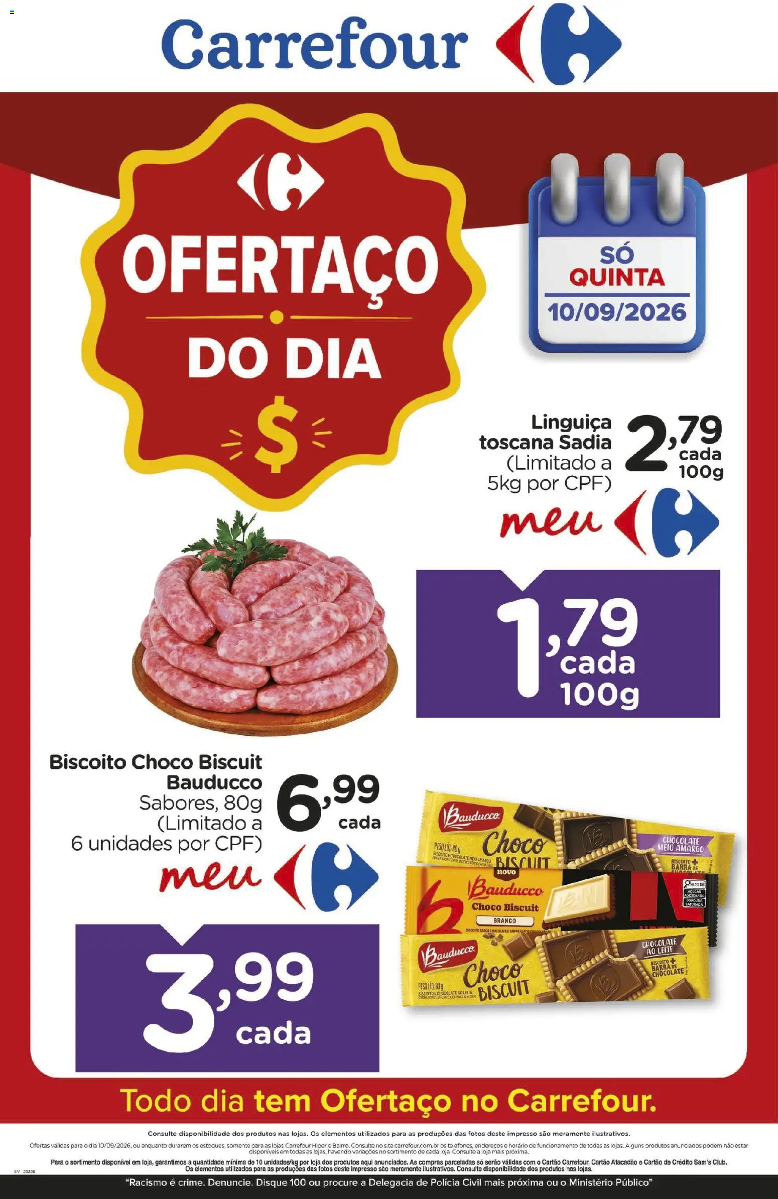 Carrefour Folheto - válido de 10/09/2026 | Página: 1 | Produtos: Biscoito, Linguiça, Leite, Açúcar