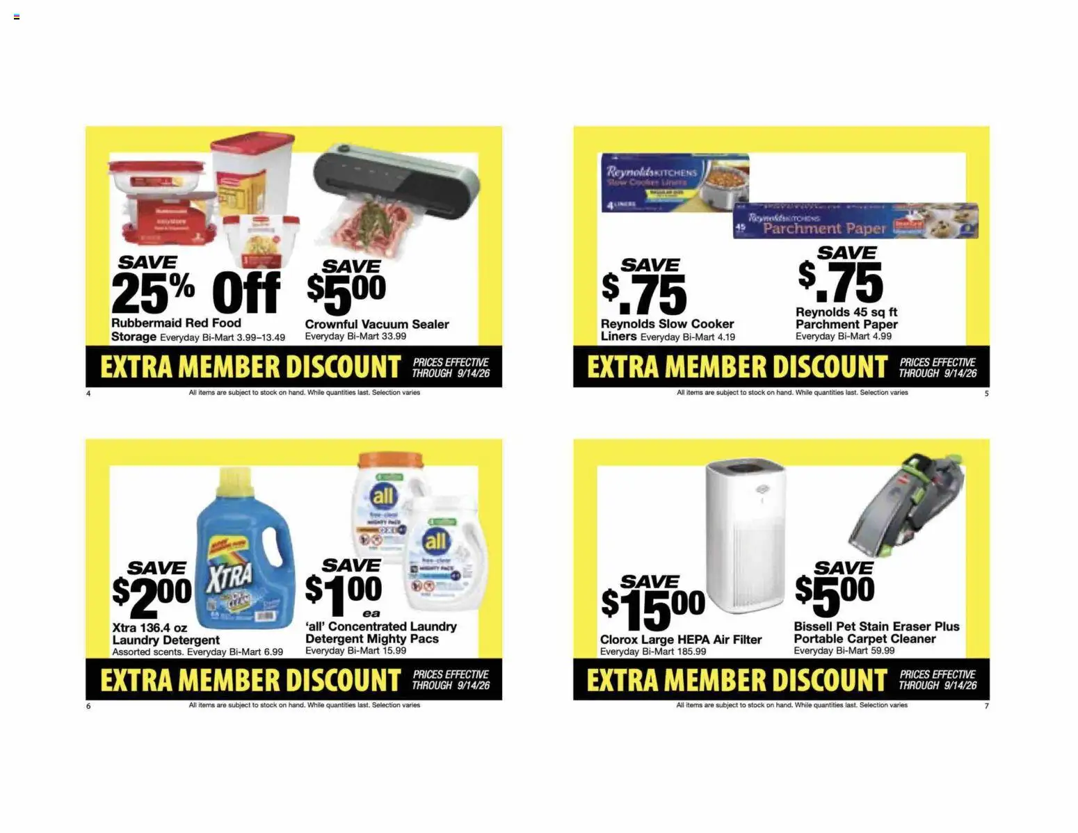 Bi-Mart Extra Member Discount Book - valid from 08/24/2026 | Page: 3 | Products: Vacuum, Carpet, Detergent, Air Filter