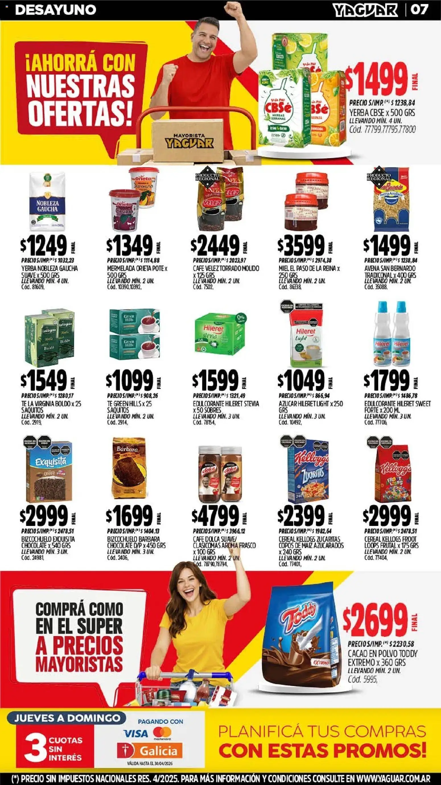 Yaguar - Oferta Semanal Salta │ válido desde el 11.05.2026 | Página: 7 | Productos: Copos, Frasco, Chocolate, Mermelada
