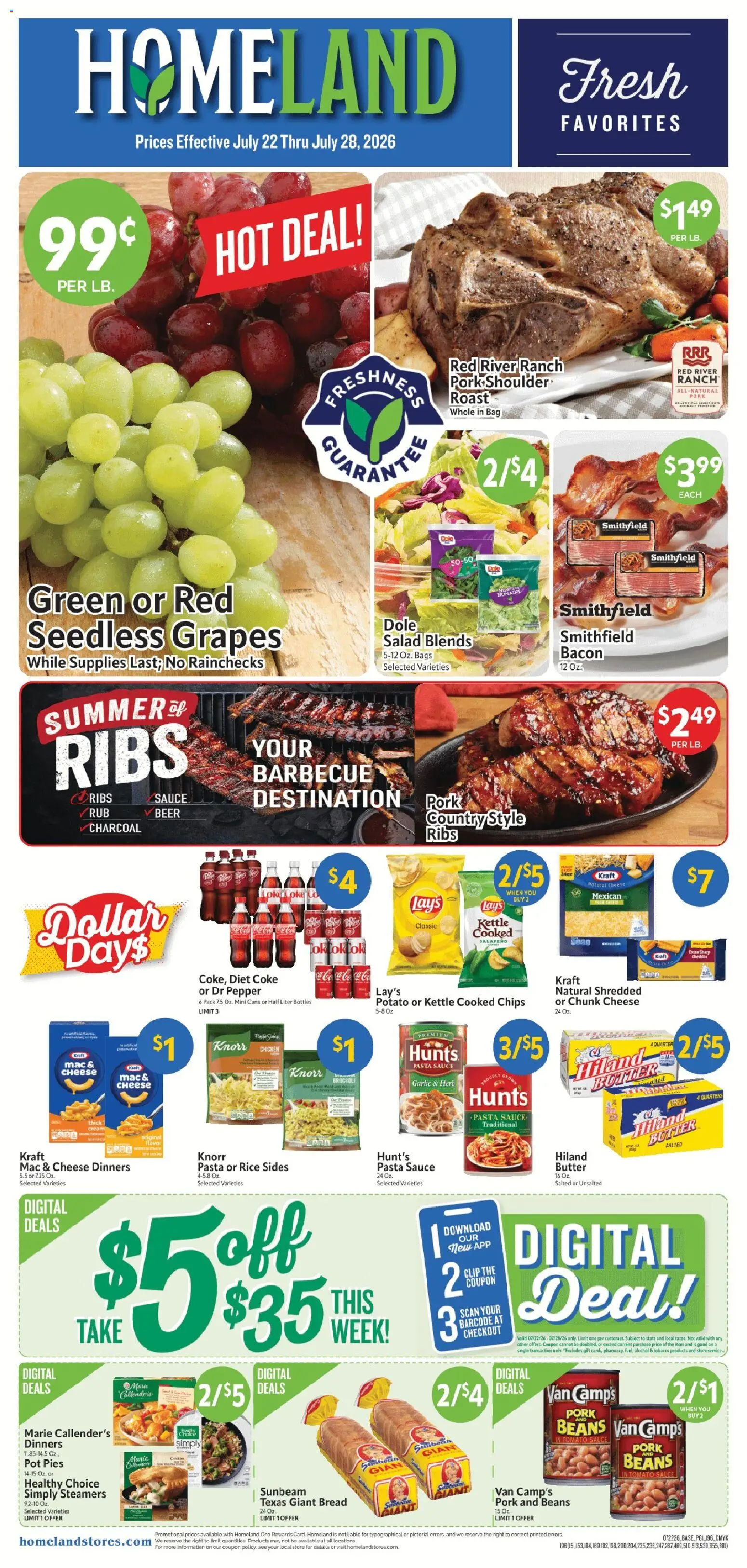 Homeland Weekly Ad - valid from 07/22/2026 | Page: 1 | Products: Rice, Grapes, Bag, Kettle
