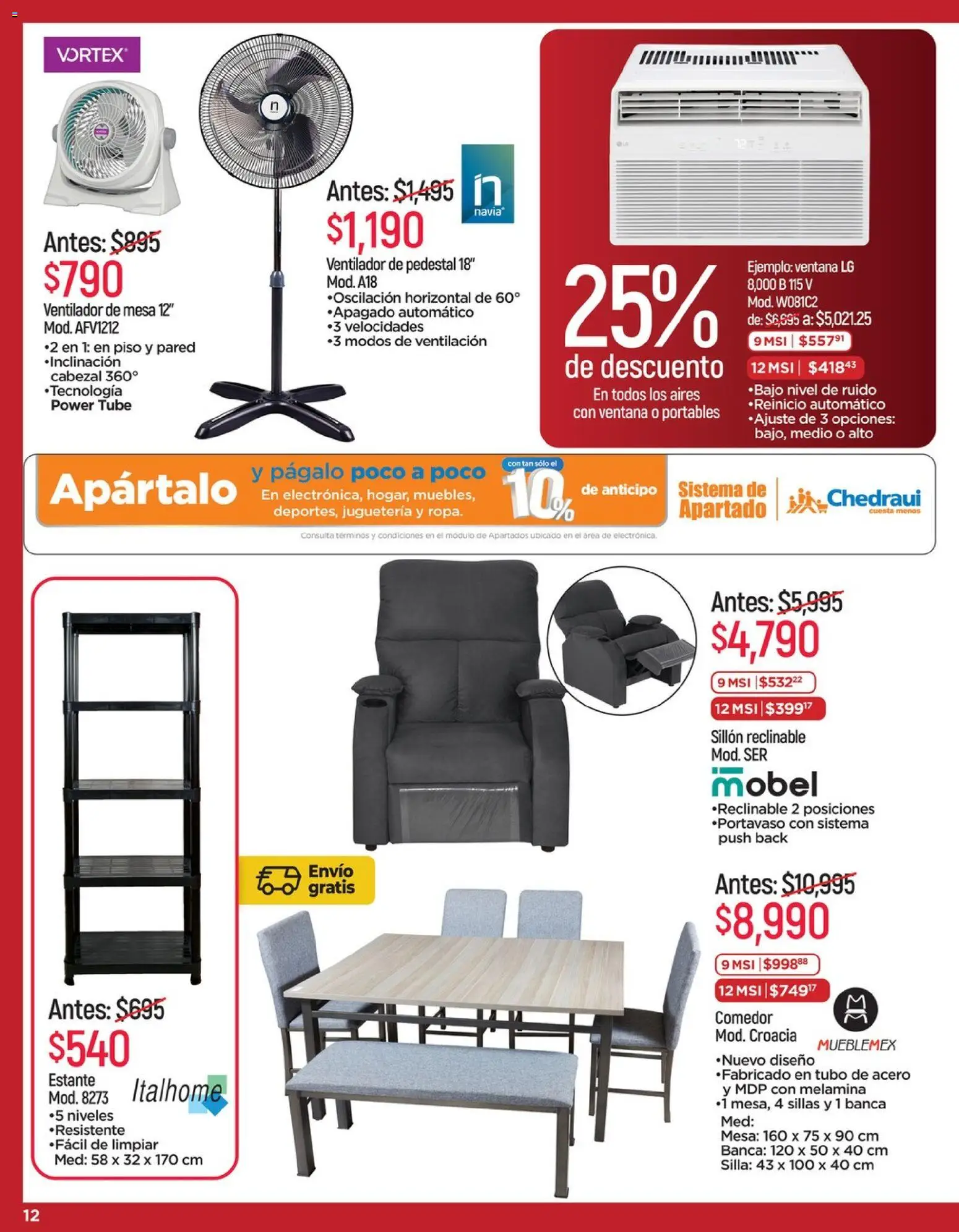 Nuevas ofertas de Chedraui válidas en toda la República Mexicana desde el 15.05.2026. ¡Encuentra las mejores ofertas en Chedraui folleto Descuentos! | Página: 12 | Productos: Ventilador, Estante, Sillón, Silla