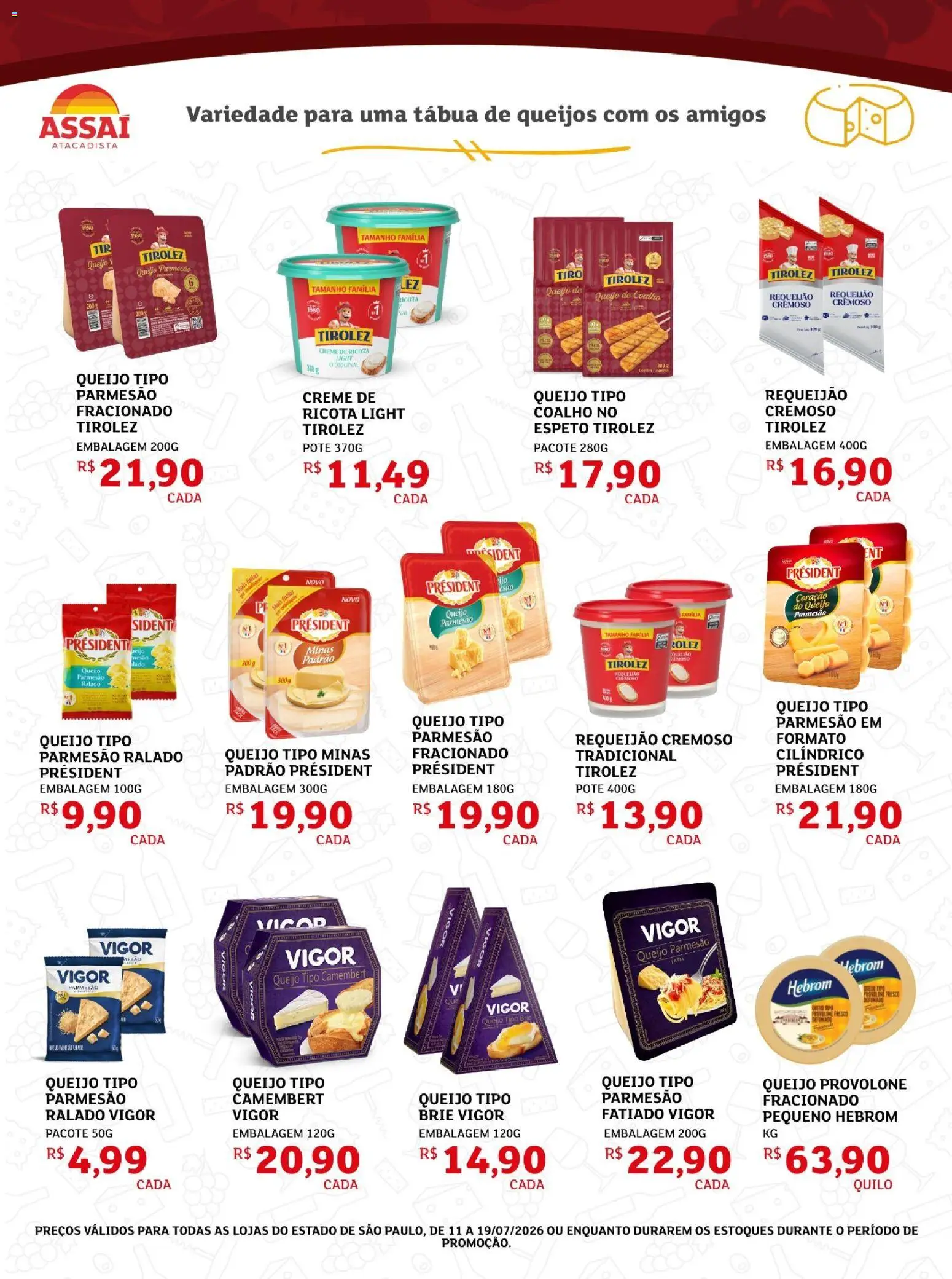 Assaí Atacadista Folheto - válido de 11/07/2026 | Página: 2 | Produtos: Queijo, Parmesão, Camembert, Queijo parmesão
