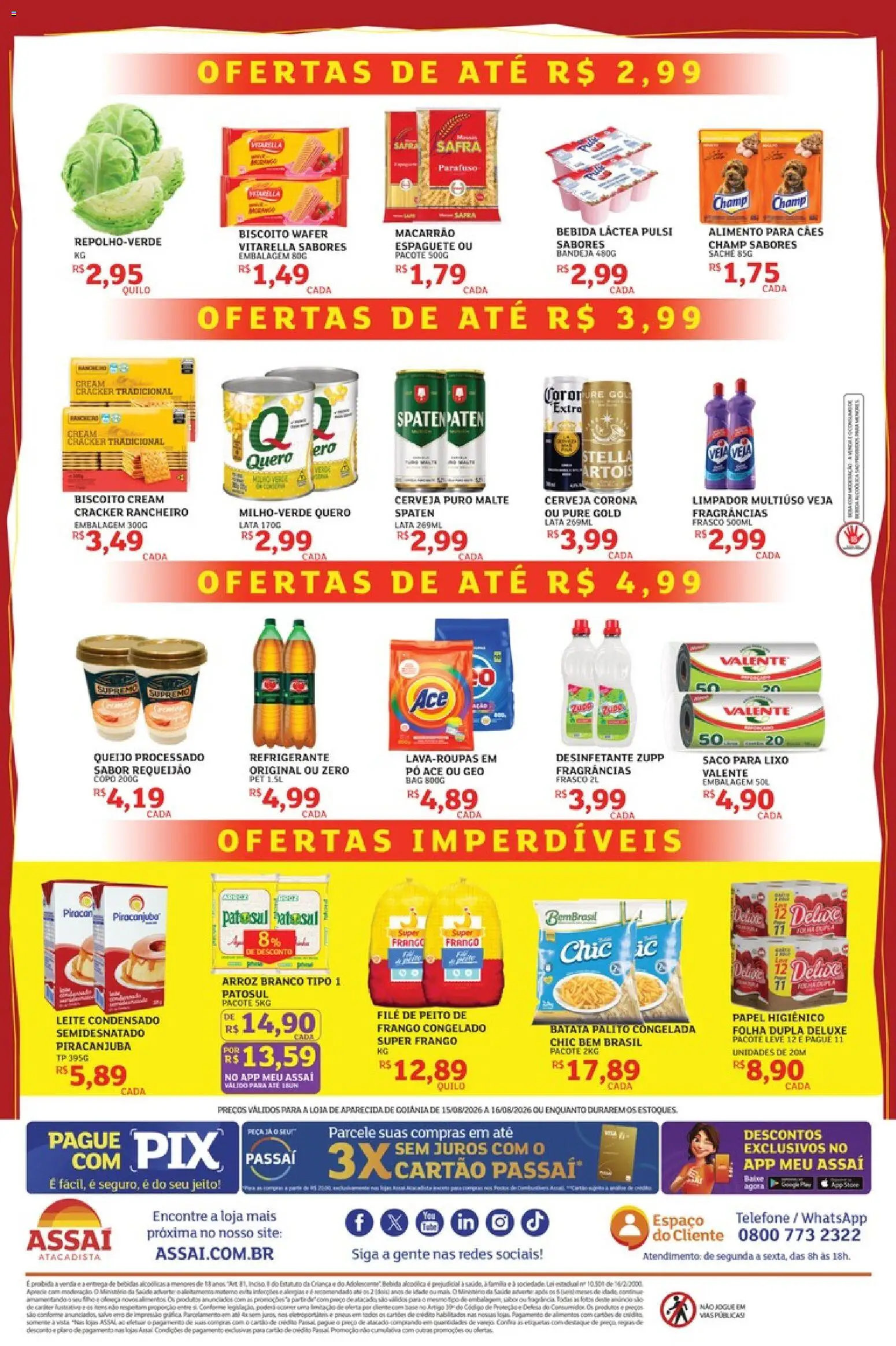 Assaí Atacadista Folheto - válido de 15/08/2026 | Página: 2 | Produtos: Biscoito, Leite, Queijo processado, Bebida
