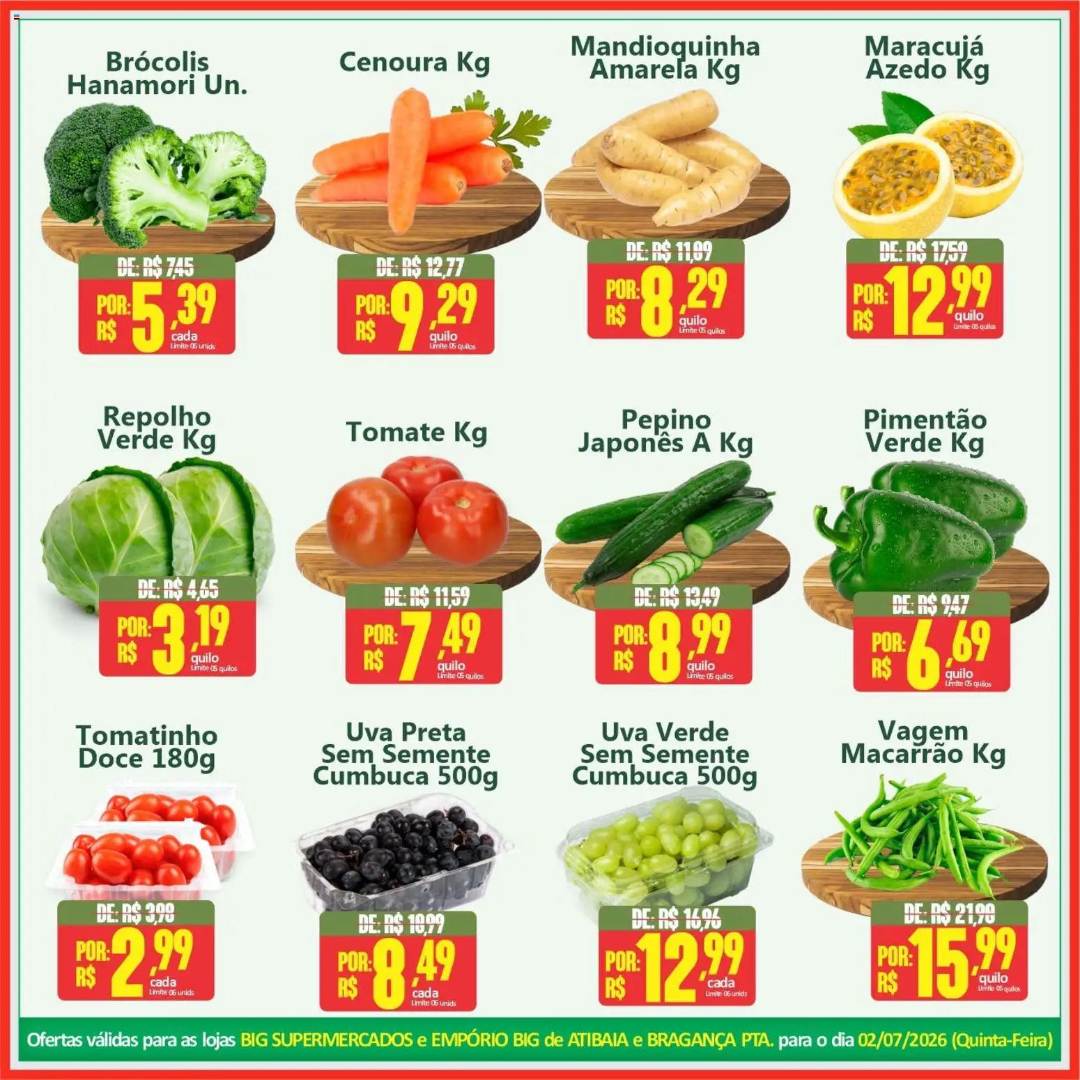 Big Supermercados Folheto - válido de 02/07/2026 | Página: 3 | Produtos: Vagem, Macarrão, Cenoura, Brócolis