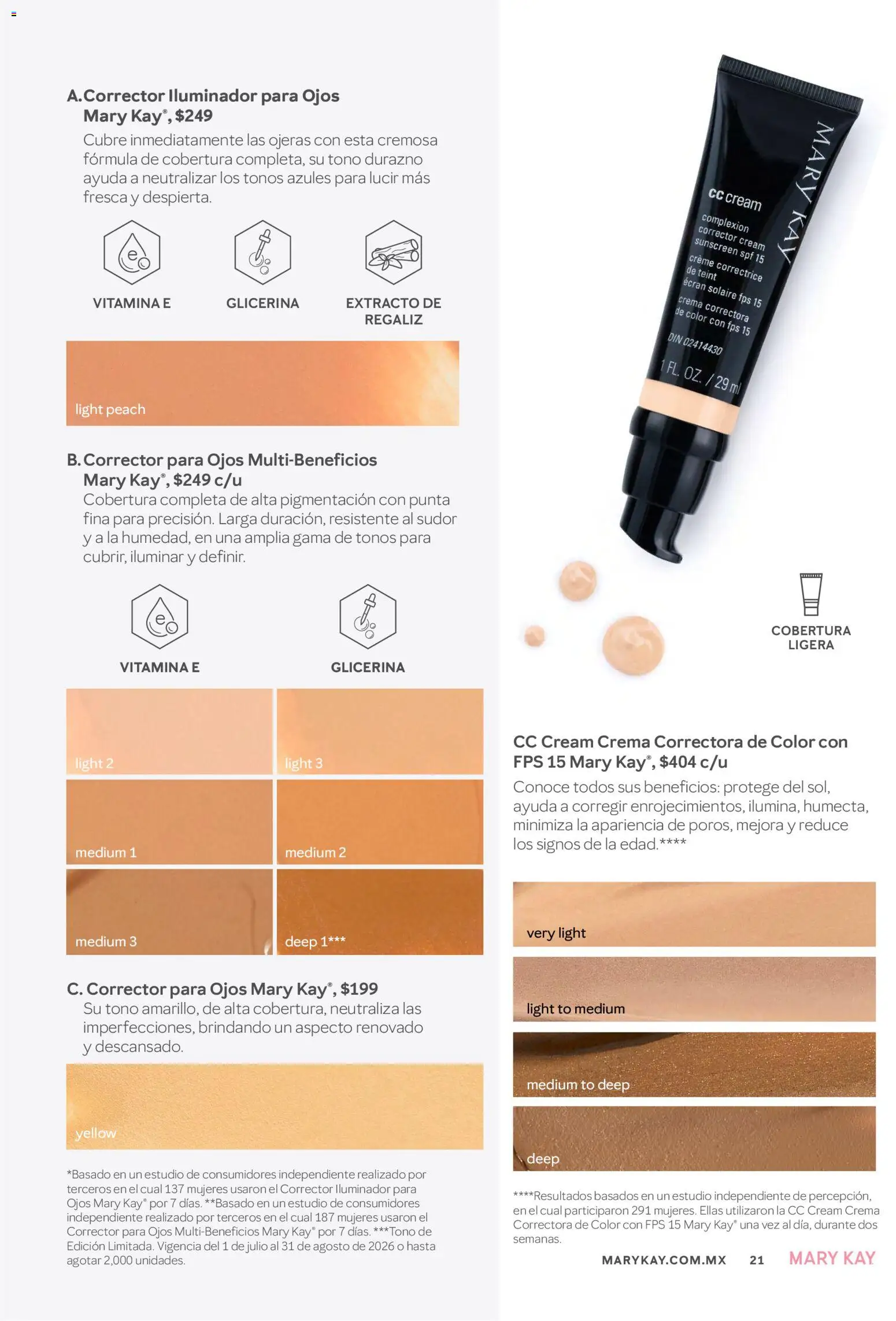 Nuevas ofertas de Mary Kay válidas en toda la República Mexicana desde el 01/07/2026. ¡Encuentra las mejores ofertas en Catálogo Mary Kay Julio Agosto 2026! | Página: 21 | Productos: Durazno, Iluminador, Crema, Corrector