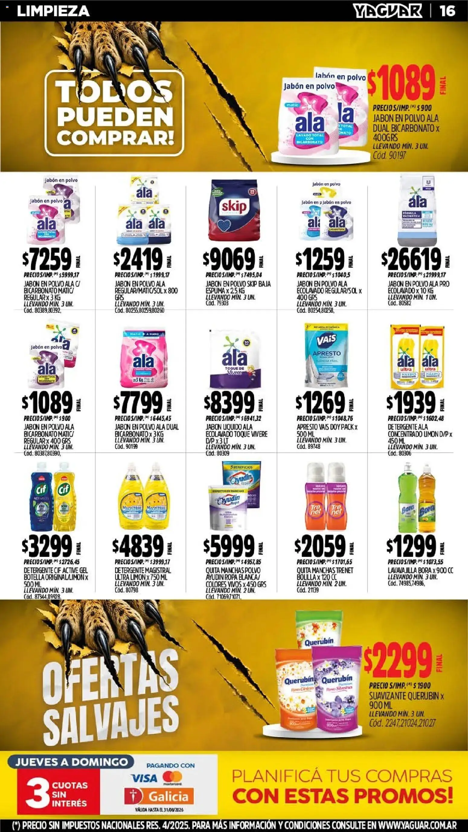 Yaguar - Oferta Semanal Jujuy │ válido desde el 03/08/2026 | Página: 16 | Productos: Polvo, Jabón líquido, Jabón, Limón