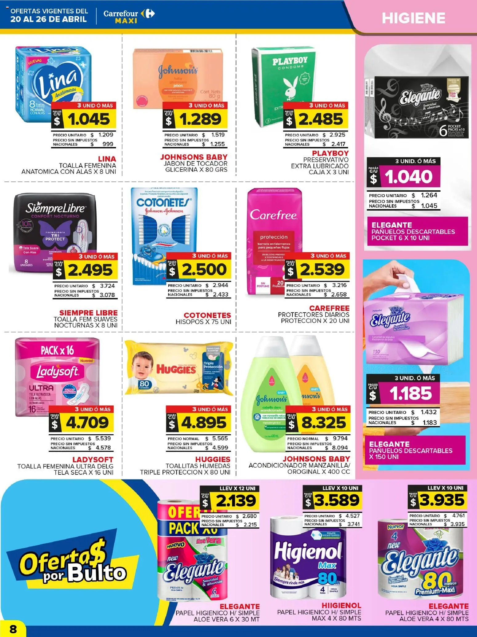 Carrefour Maxi catálogo │ válido desde el 20.04.2026 | Página: 8 | Productos: Toalla, Toallitas húmedas, Jabón, Protectores diarios