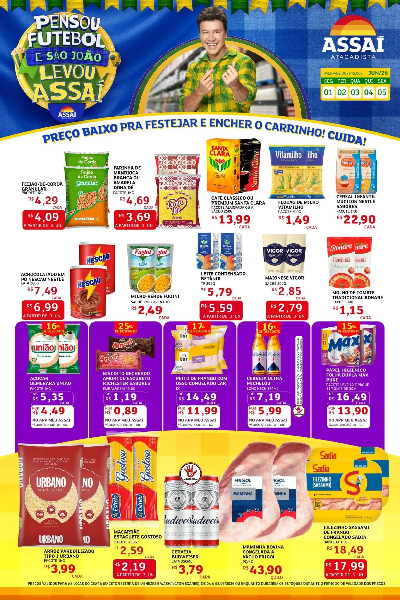 Assaí Atacadista Folheto - válido de 01.06.2026 | Página: 1 | Produtos: Mandioca, Corda, Leite, Frango