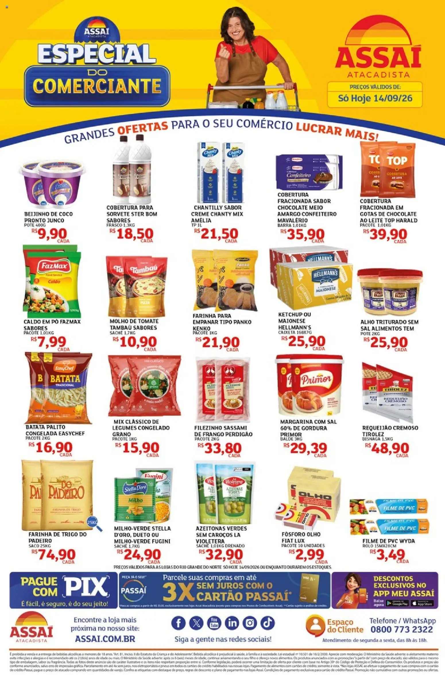 Assaí Atacadista Folheto - válido de 14/09/2026 | Página: 1 | Produtos: Fósforo, filme de PVC, Chocolate, Chantilly