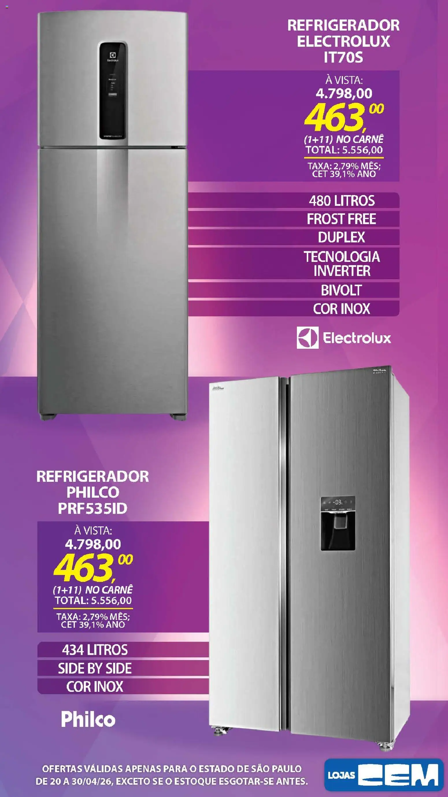Lojas Cem Folheto - válido de 20.04.2026 | Página: 37 | Produtos: Refrigerador, Carne