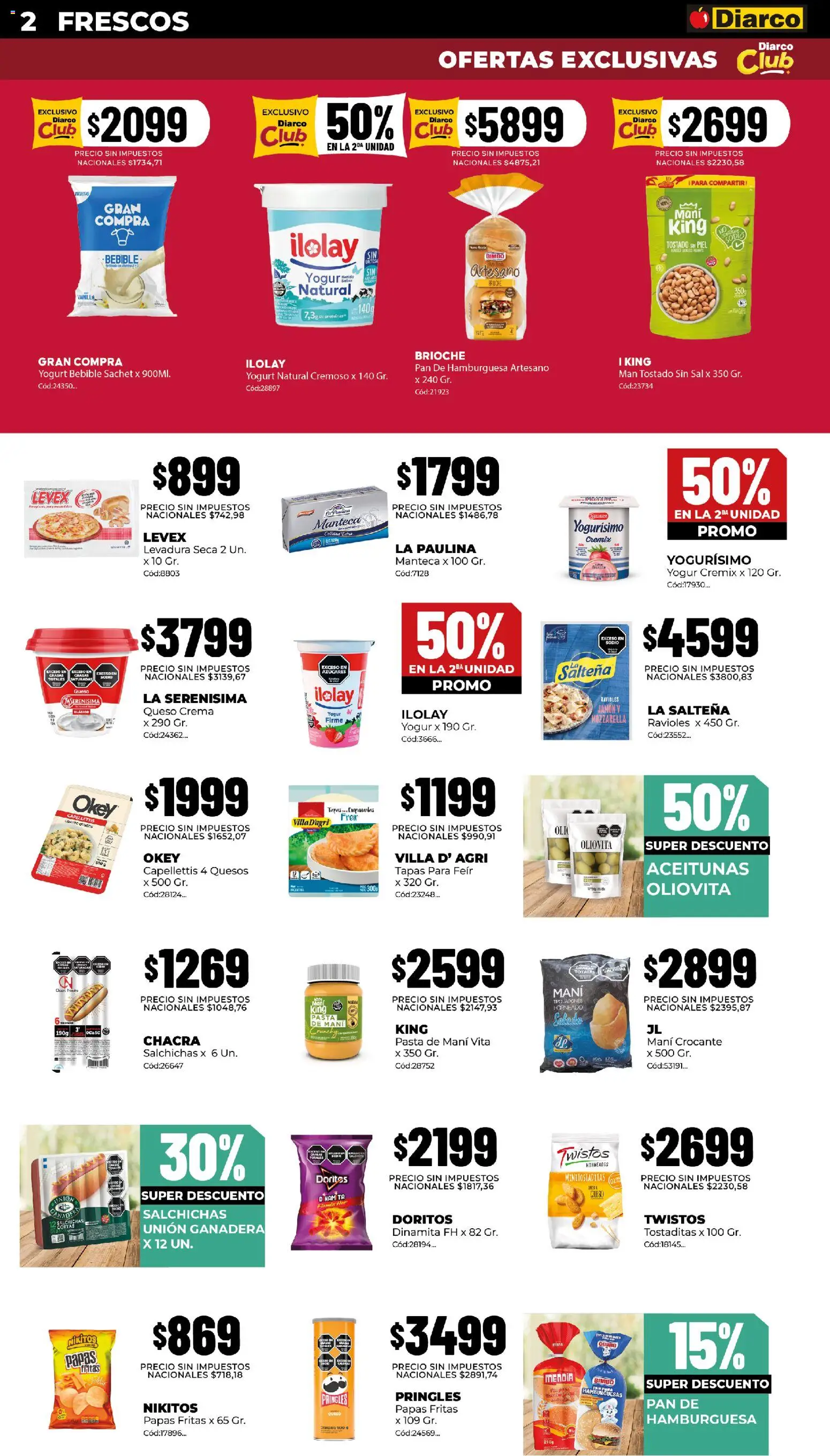 Diarco - Ofertas Pueblo Sur │ válido desde el 03/08/2026 | Página: 2 | Productos: Queso crema, Hamburguesa, Mani, Salchichas