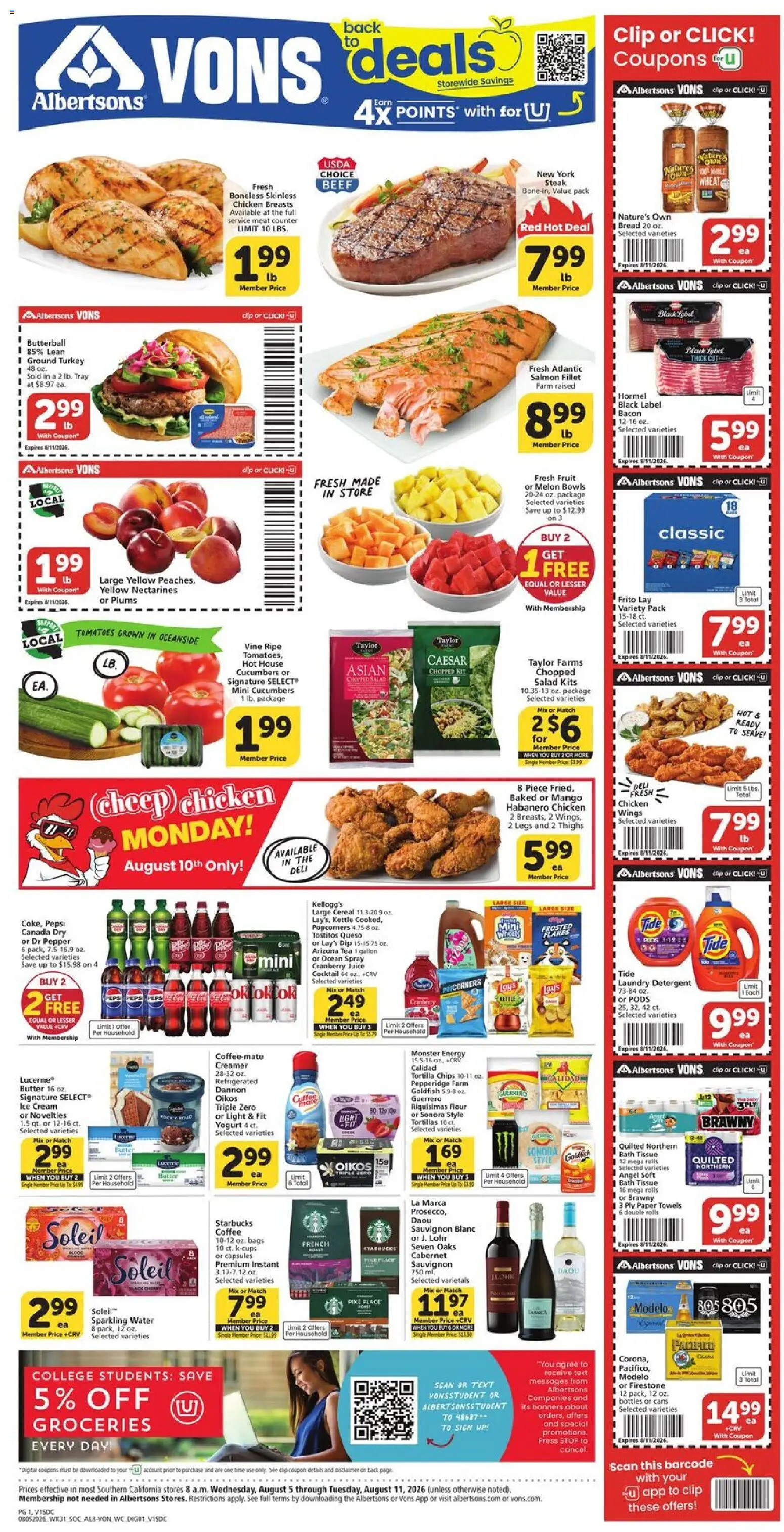 Vons Weekly Ad - valid from 08/05/2026 | Page: 1 | Products: Juice, Tomatoes, Cream, Melon