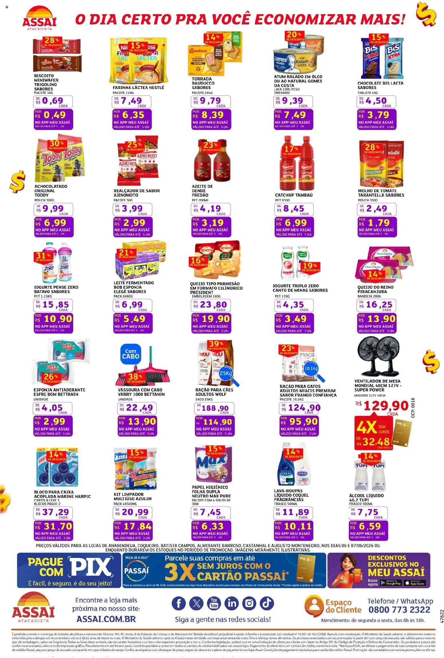 Assaí Atacadista Folheto - válido de 06.06.2026 | Página: 3 | Produtos: Biscoito, Leite, Azeite, Cabo