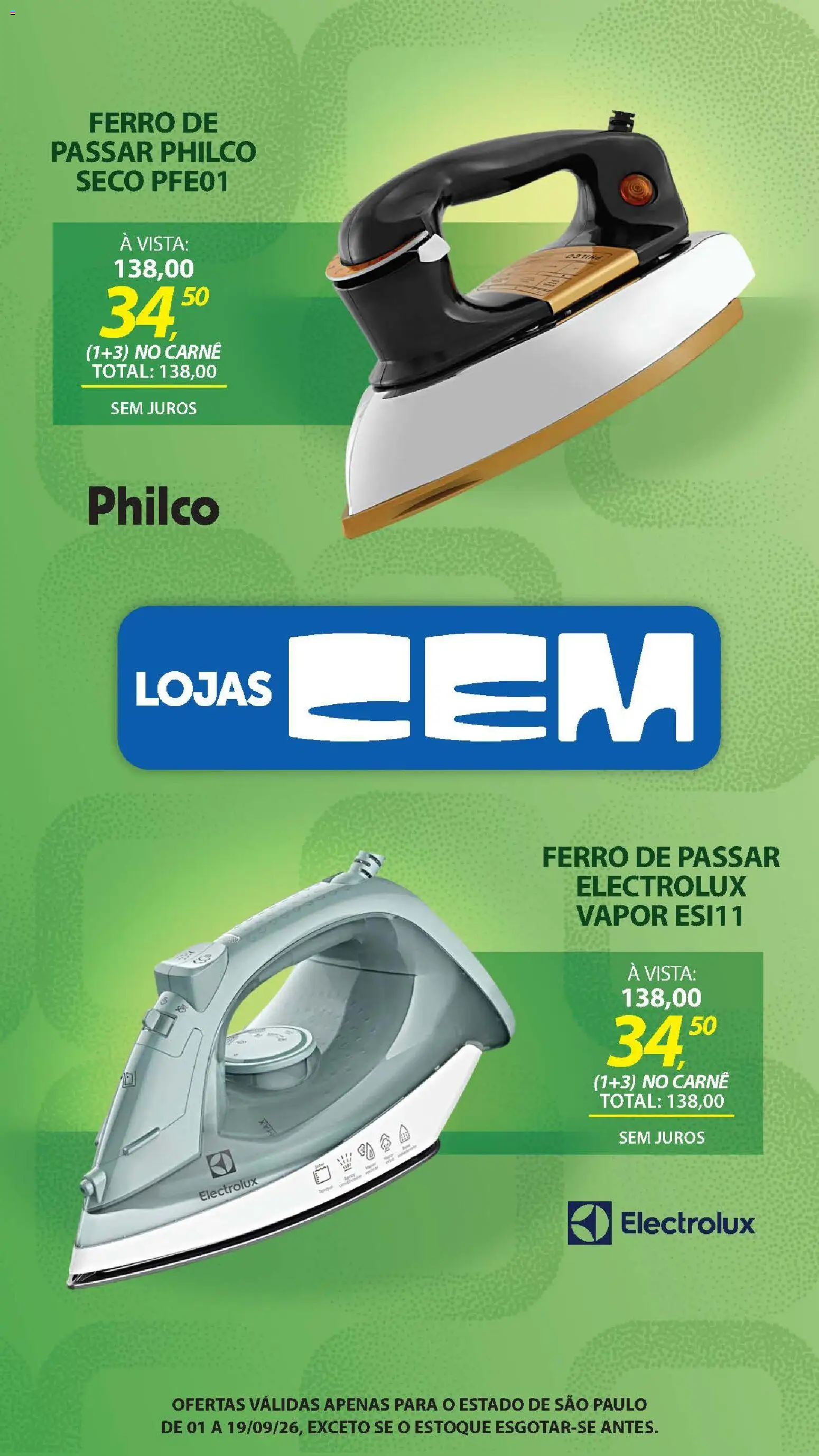 Lojas Cem Folheto - válido de 01/09/2026 | Página: 122 | Produtos: Ferro, Ferro de passar, Carne