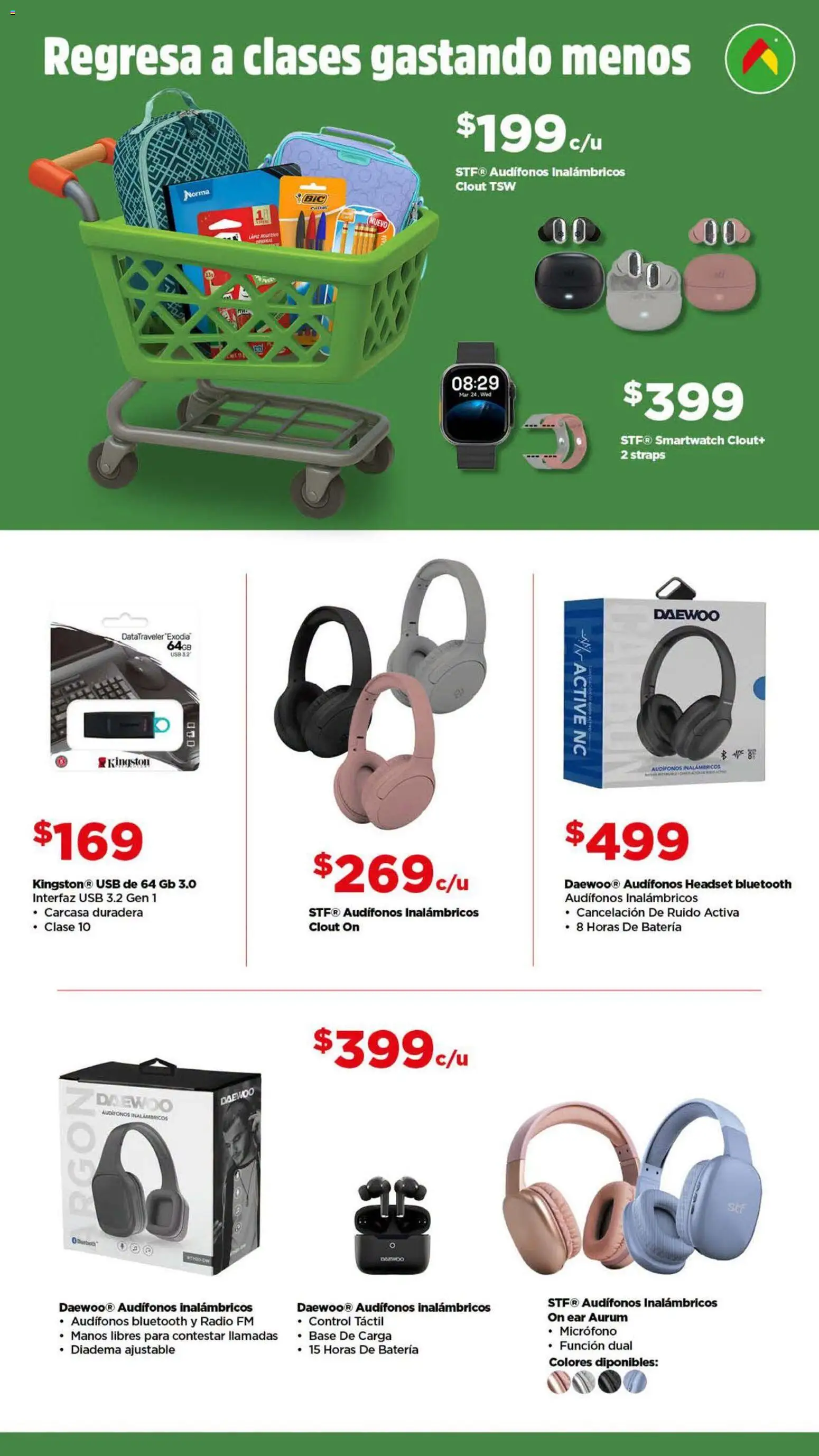 Nuevas ofertas de Bodega Aurrerá válidas en toda la República Mexicana desde el 10/07/2026. ¡Encuentra las mejores ofertas en Bodega Aurrerá folleto Back to School! | Página: 4 | Productos: Usb, Radio, Audífonos, Audífonos inalámbricos