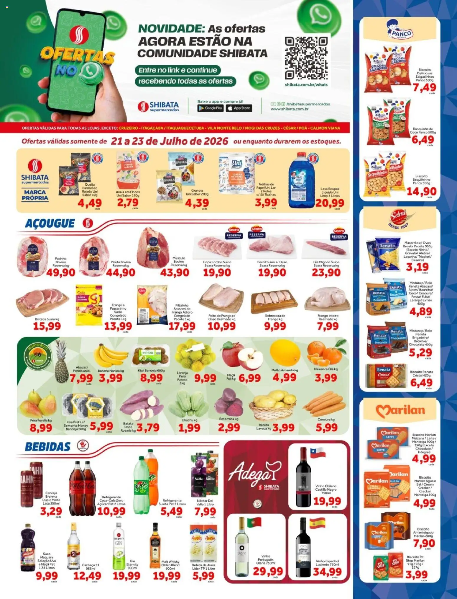Shibata Folheto - válido de 21/07/2026 | Página: 1 | Produtos: Pernil, Cenoura, Aveia, Rosquinha