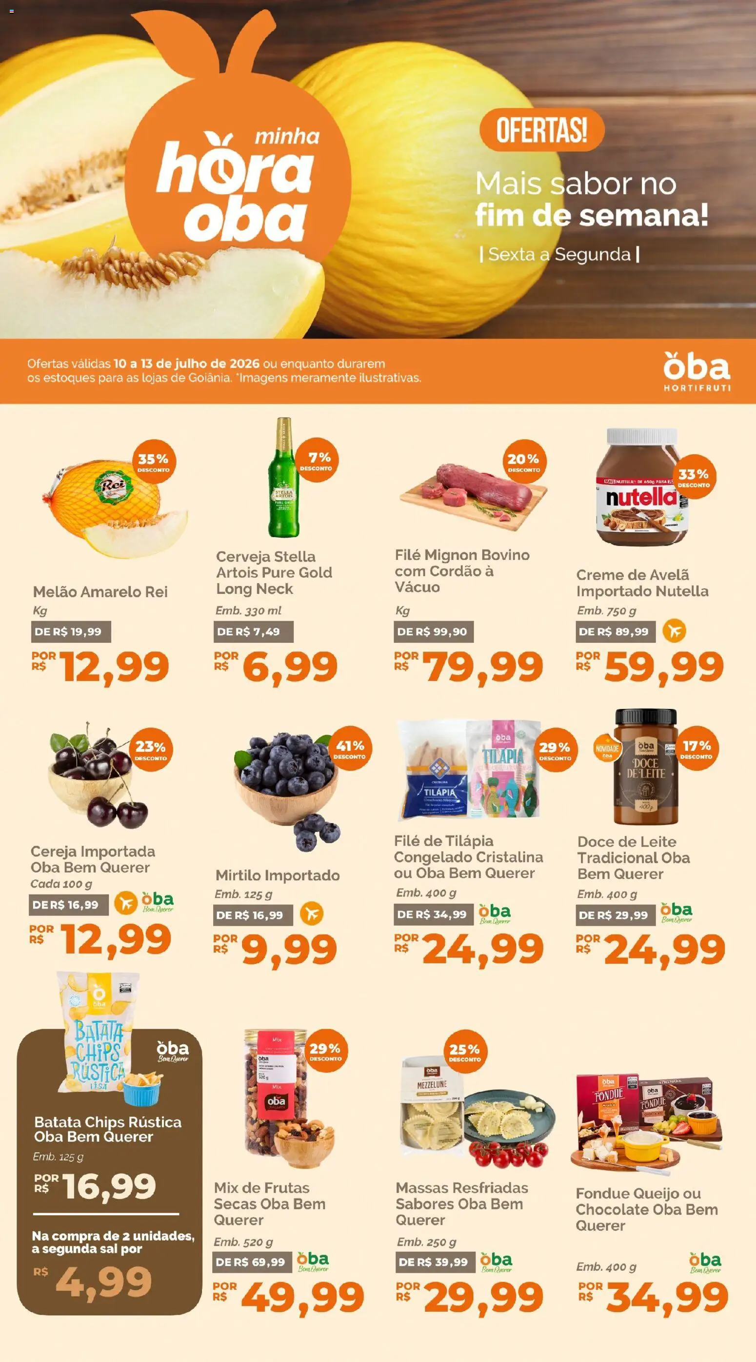Oba Hortifruti Folheto - válido de 10/07/2026 | Página: 1 | Produtos: Filé mignon, Batata, Doce de leite, Filé de tilápia