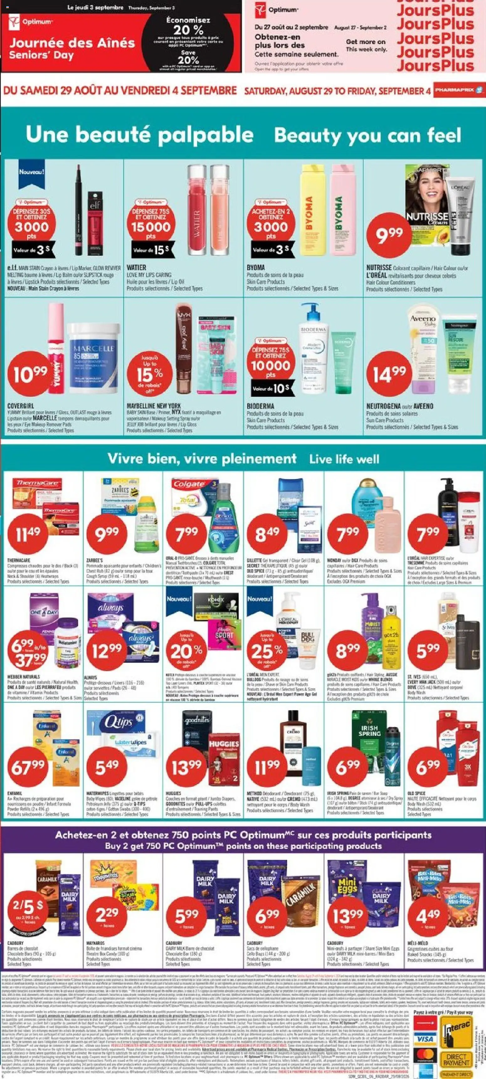 Pharmaprix flyer valid from Aug 29, 2026 | Page: 3 | Products: Powder, Tampons, Antiperspirant, Eggs
