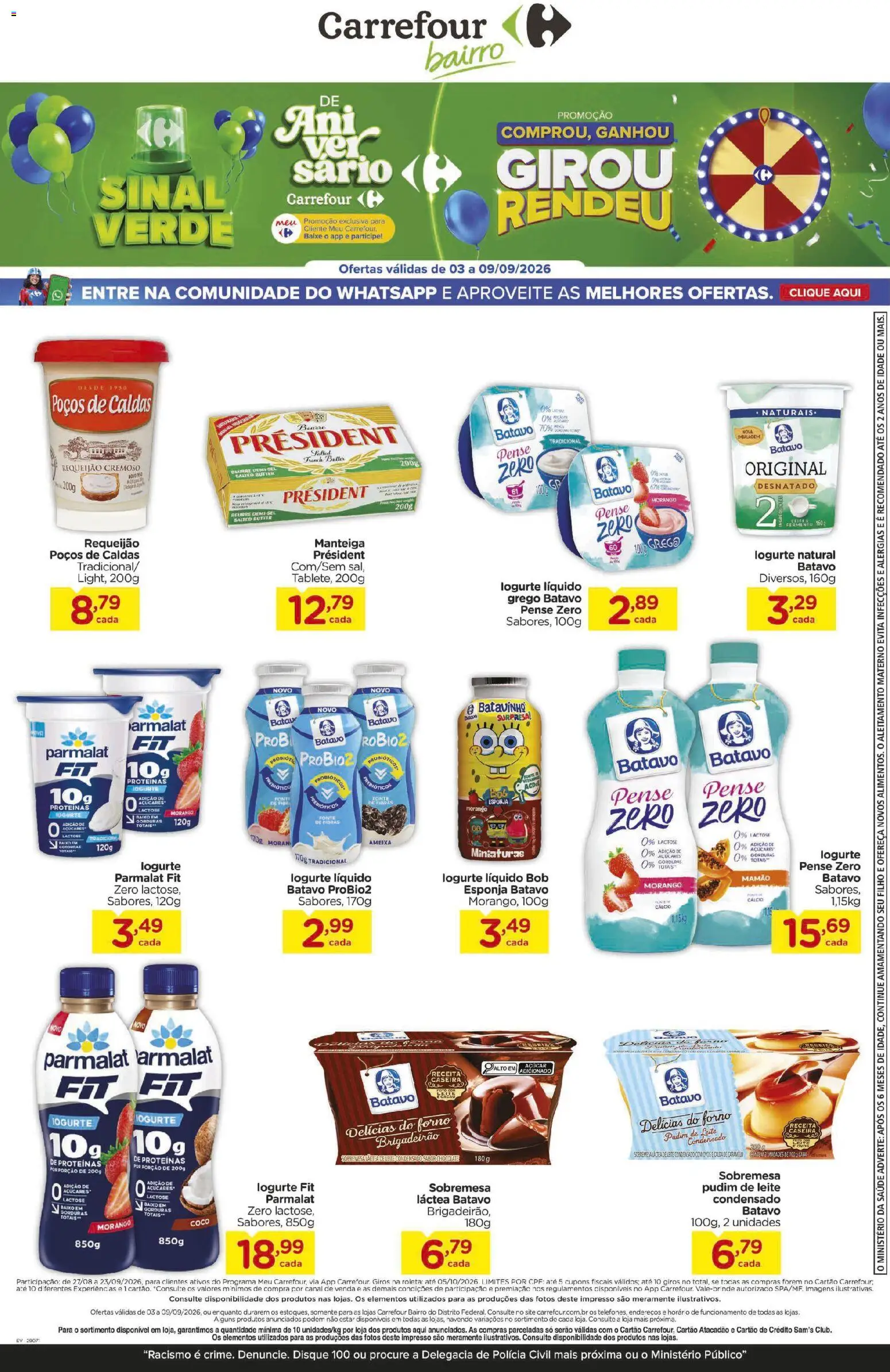 Carrefour Bairro Folheto - válido de 03/09/2026 | Página: 3 | Produtos: Pudim, Probióticos, Manteiga, Cálcio