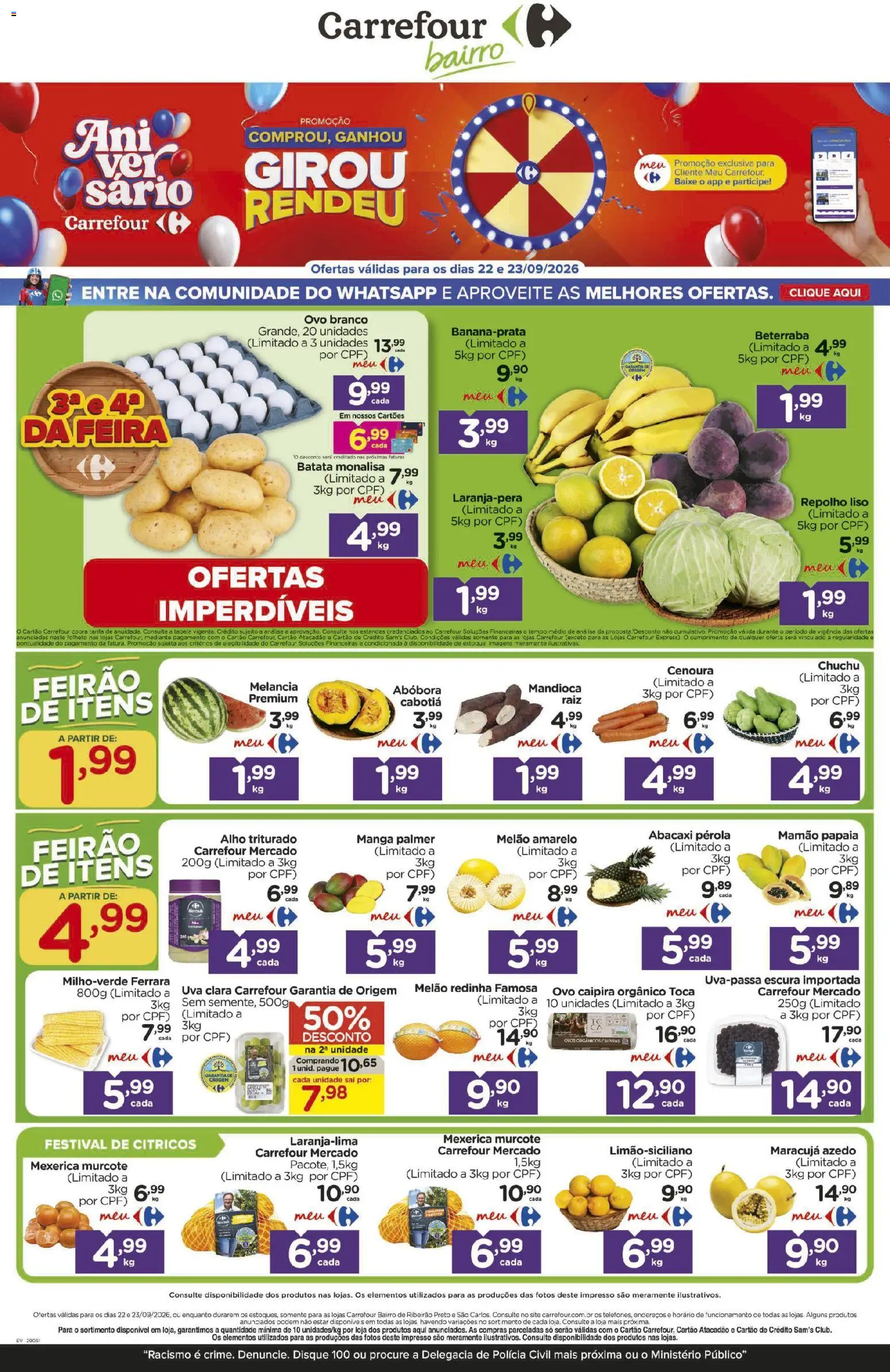 Carrefour Bairro Folheto - válido de 22/09/2026 | Página: 1 | Produtos: Maracujá, Alho, Uva, Manga