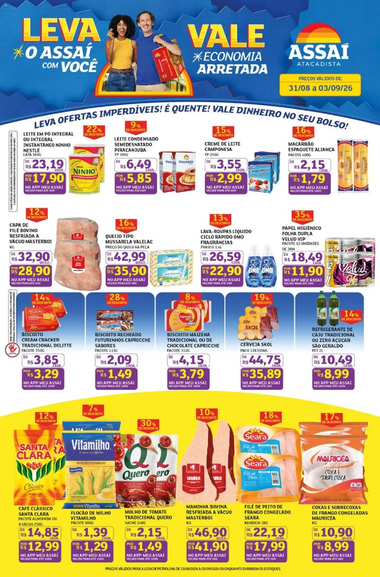 Assaí Atacadista Folheto - válido de 31/08/2026 | Página: 1 | Produtos: Almofada, Cerveja, Macarrão, Refrigerante