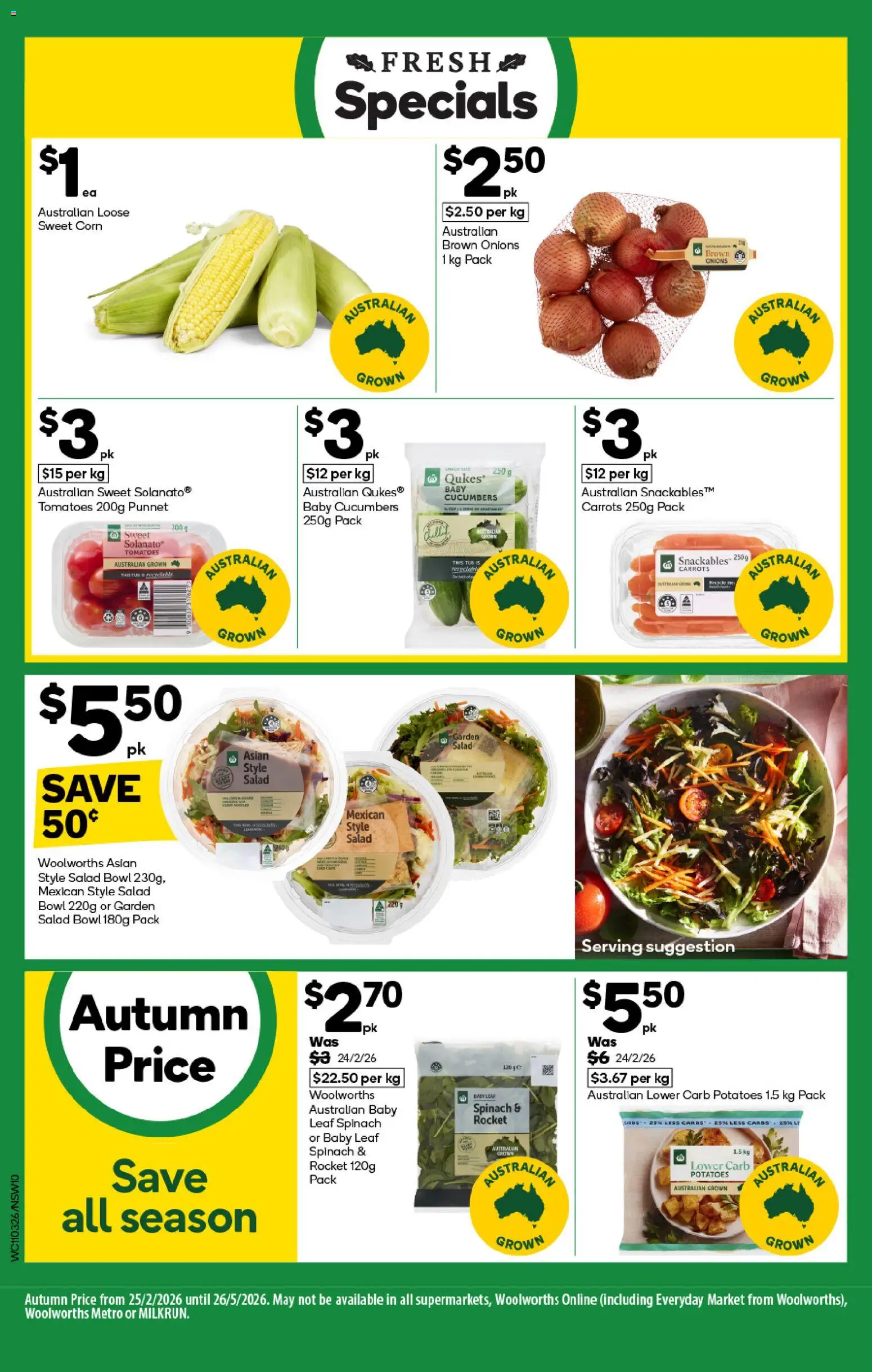 Woolworths catalogue - valid from 11.03.2026 | Page: 10 | Products: Salad, Rocket, Onions, Spinach