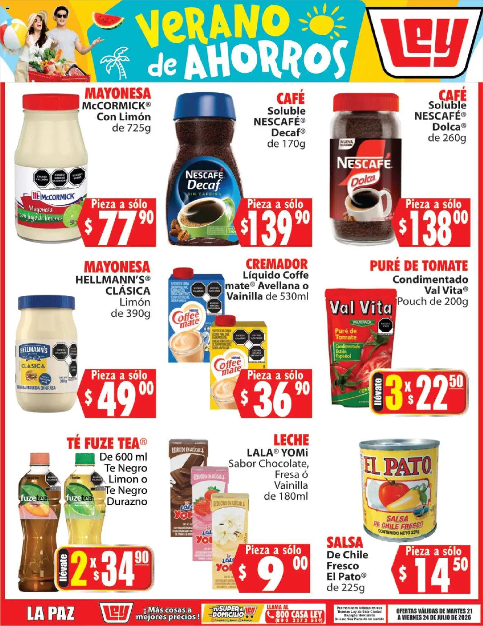 Nuevas ofertas de Casa Ley válidas en toda la República Mexicana desde el 21/07/2026. ¡Encuentra las mejores ofertas en Casa Ley folleto Verano de ahorros! | Página: 2 | Productos: Azúcar, Mayonesa, Leche, Mate