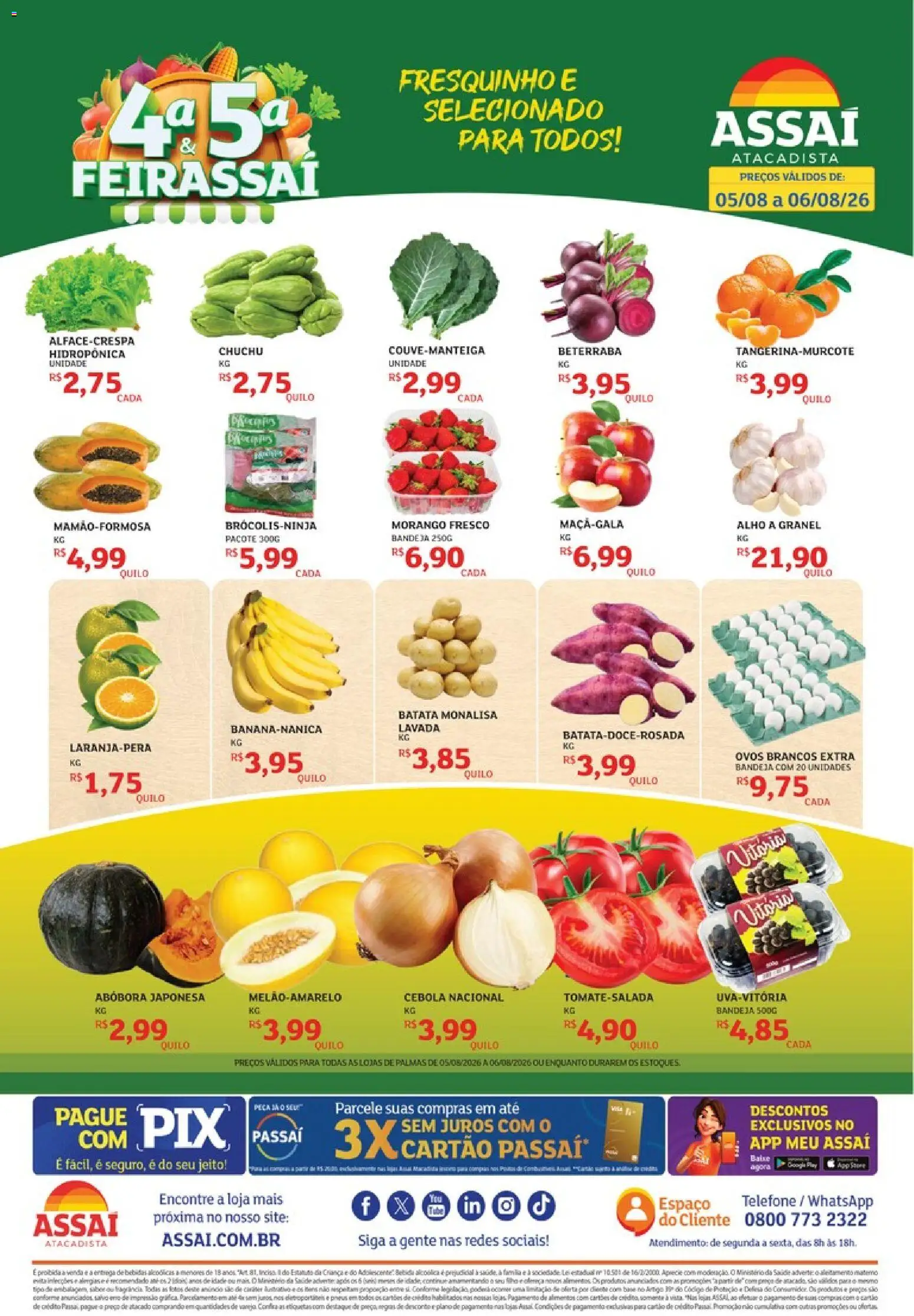 Assaí Atacadista Folheto - válido de 05/08/2026 | Página: 1 | Produtos: Abóbora, Cebola, Bandeja, Batata