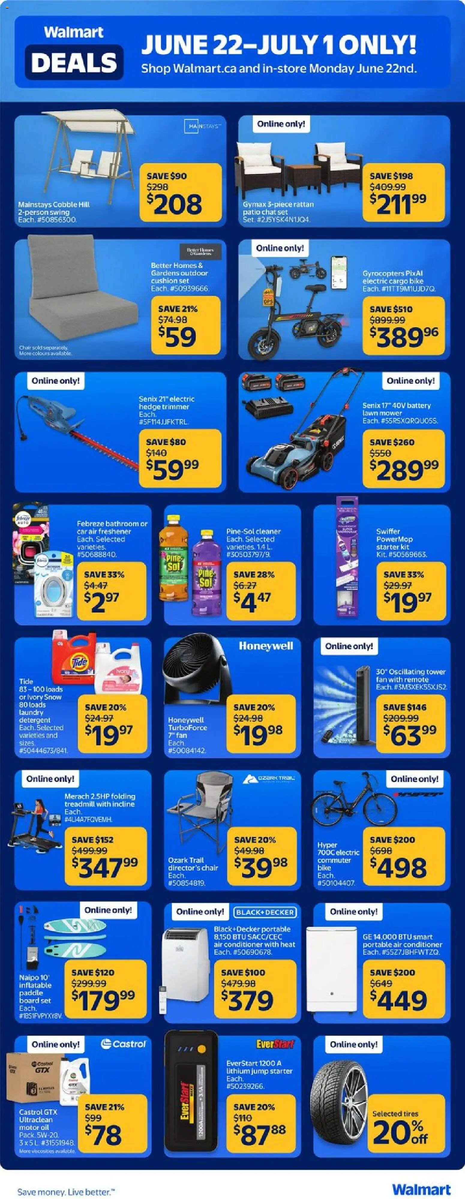Walmart flyer valid from Jun 22, 2026 | Page: 6 | Products: Mower, Chair, Shoes, Oil