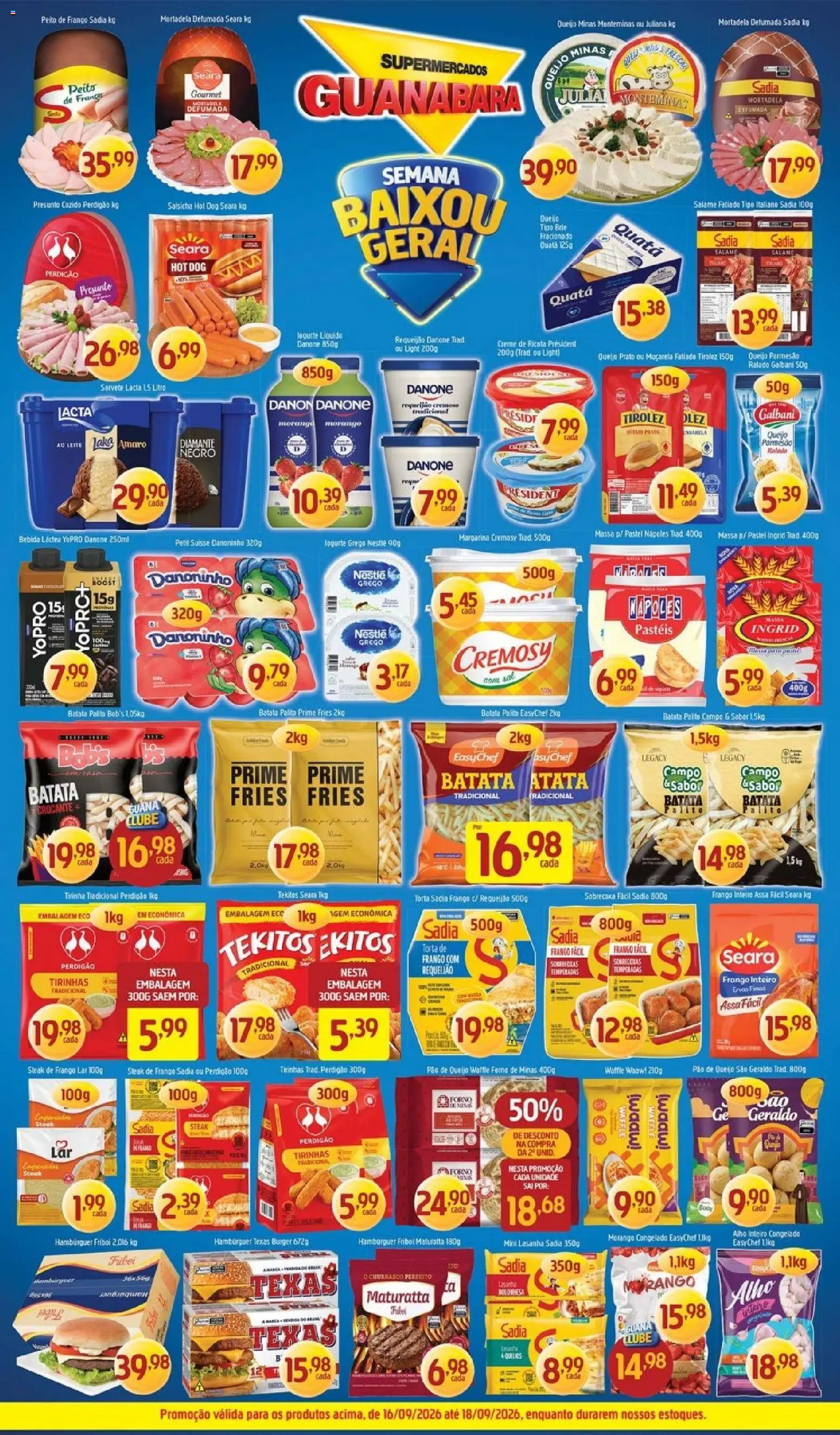 Supermercados Guanabara Folheto - válido de 16/09/2026 | Página: 4 | Produtos: Mortadela, Muçarela, Pão de queijo, Peito de frango