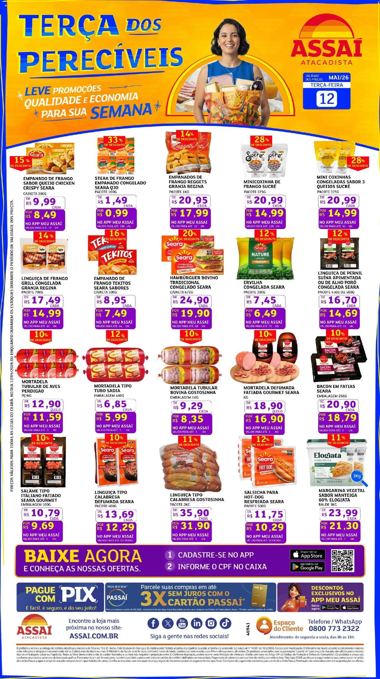Assaí Atacadista Folheto - válido de 12.05.2026 | Página: 1 | Produtos: Queijo, Mortadela, Frango, Margarina