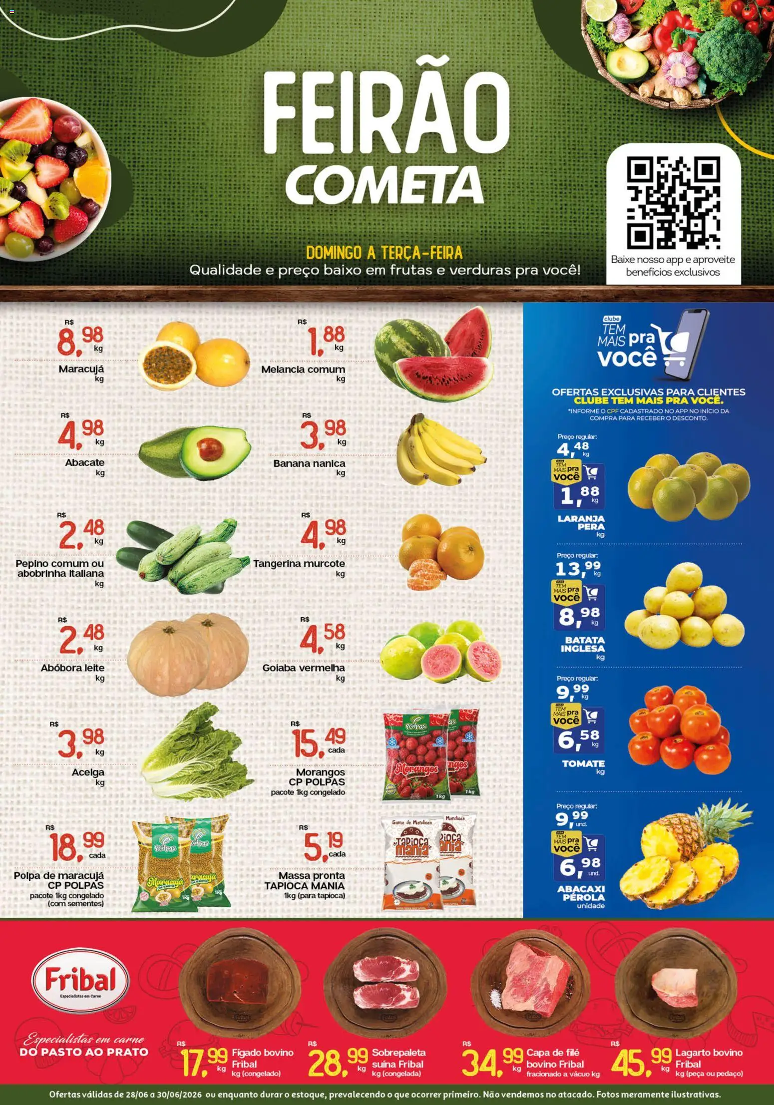 Cometa Supermercados Folheto - válido de 28/06/2026 | Página: 1 | Produtos: Abobrinha, Abacaxi, Morangos, Batata