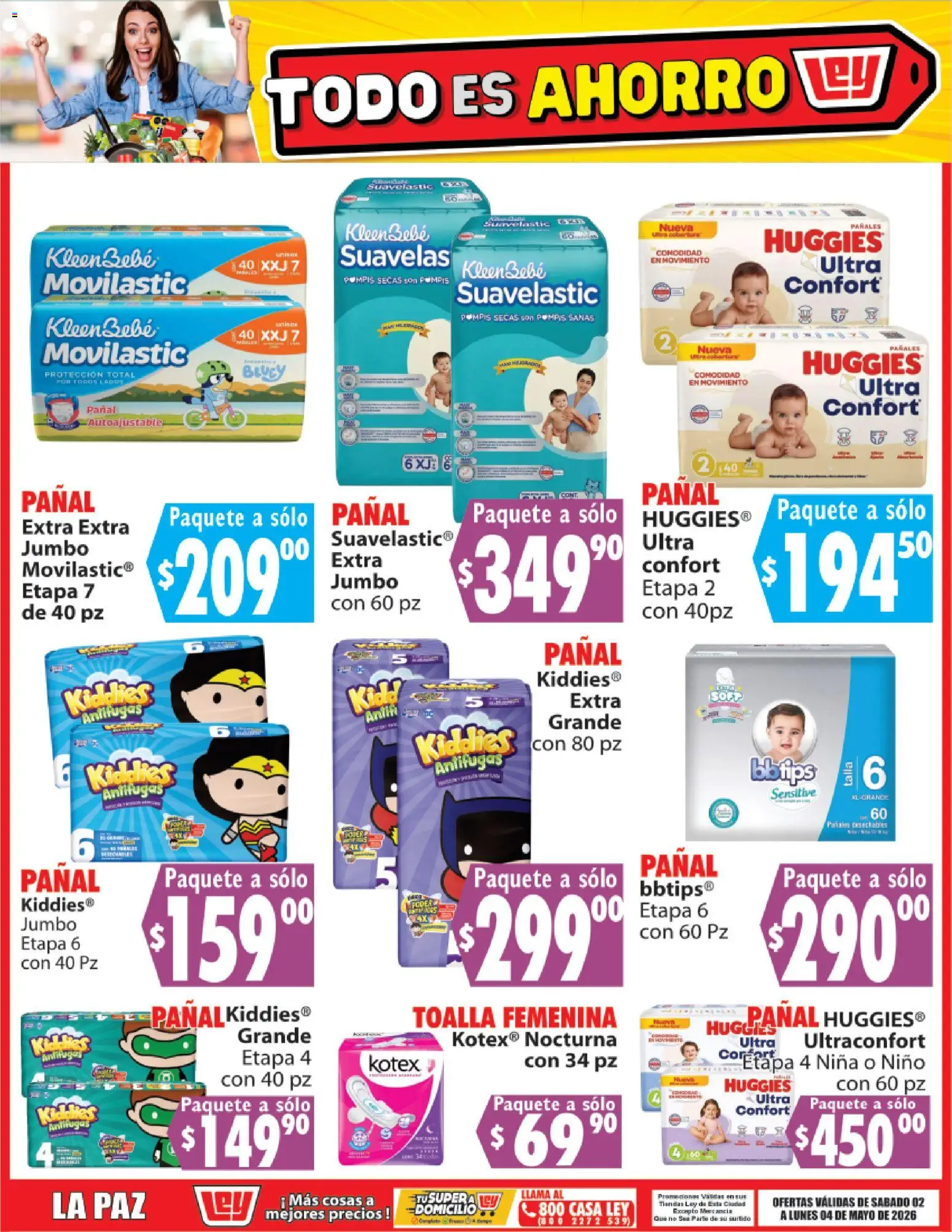 Nuevas ofertas de Casa Ley válidas en toda la República Mexicana desde el 02.05.2026. ¡Encuentra las mejores ofertas en Casa Ley folleto Todo es ahorro! | Página: 9 | Productos: Pañales, Toalla