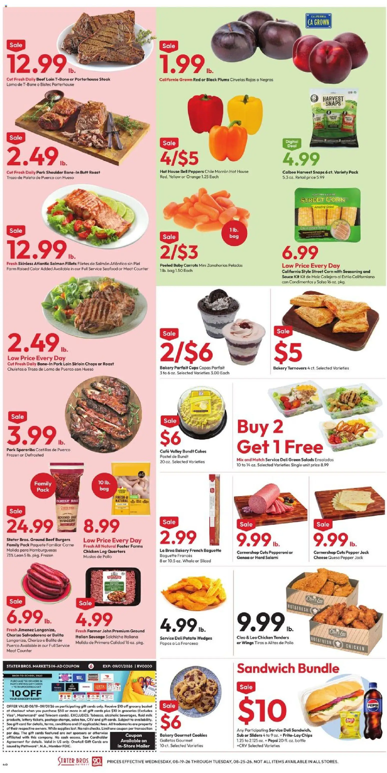 Stater Bros Weekly Ad - valid from 08/19/2026 | Page: 4 | Products: Meat, Milk, Salami, Cookies