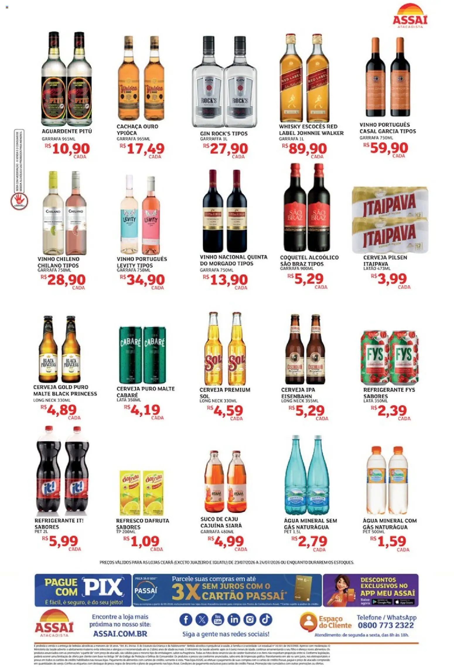Assaí Atacadista Folheto - válido de 23/07/2026 | Página: 2 | Produtos: Caju, Cachaça, Suco, Telefone