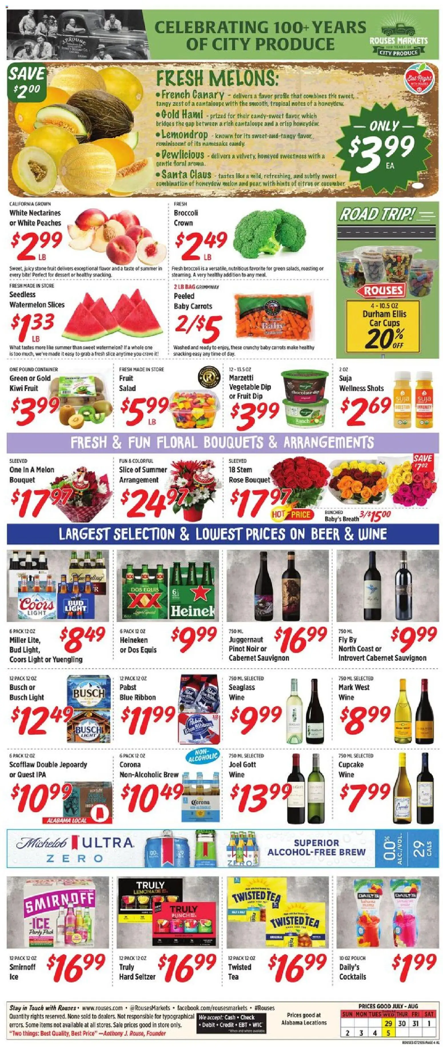 Rouses Weekly Ad - valid from 07/29/2026 | Page: 8 | Products: Broccoli, Beer, Salad, Melon