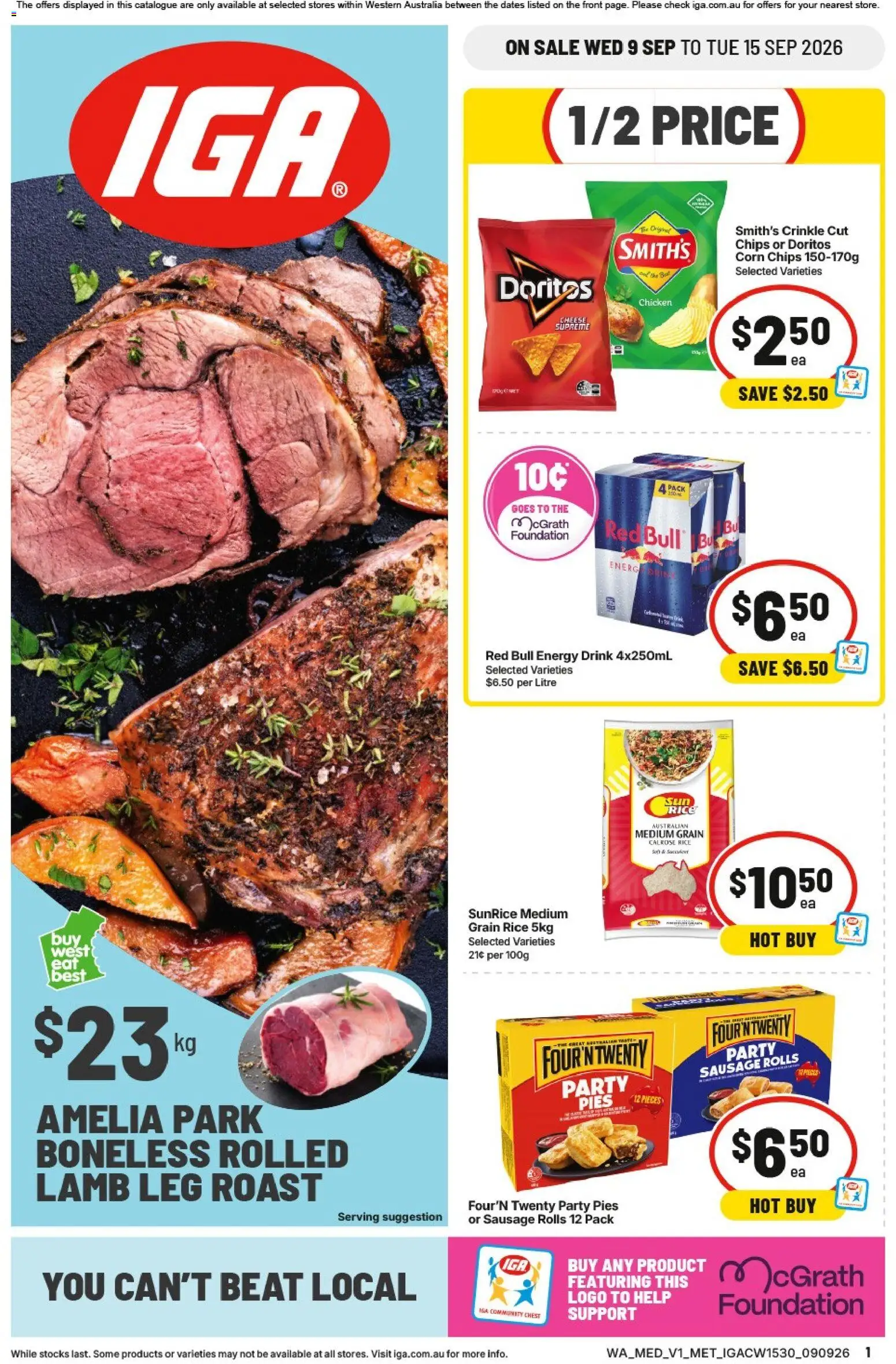IGA catalogue - valid from 09/09/2026 | Page: 1 | Products: Energy drink, Rice, Chips, Sausage