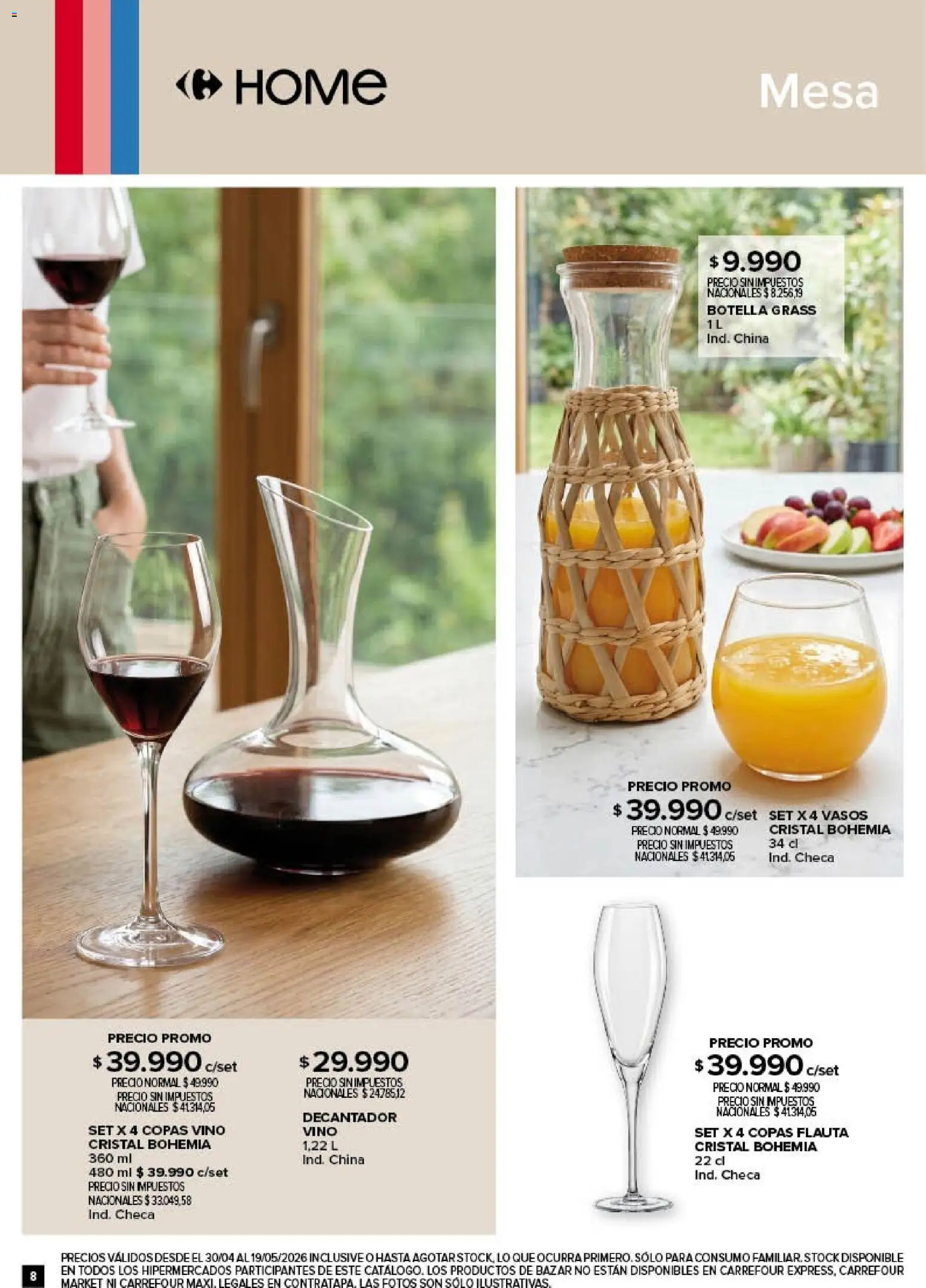 Carrefour - Deco Hogar  │ válido desde el 30.04.2026 | Página: 8 | Productos: Botella, Mesa, Vino, Vasos