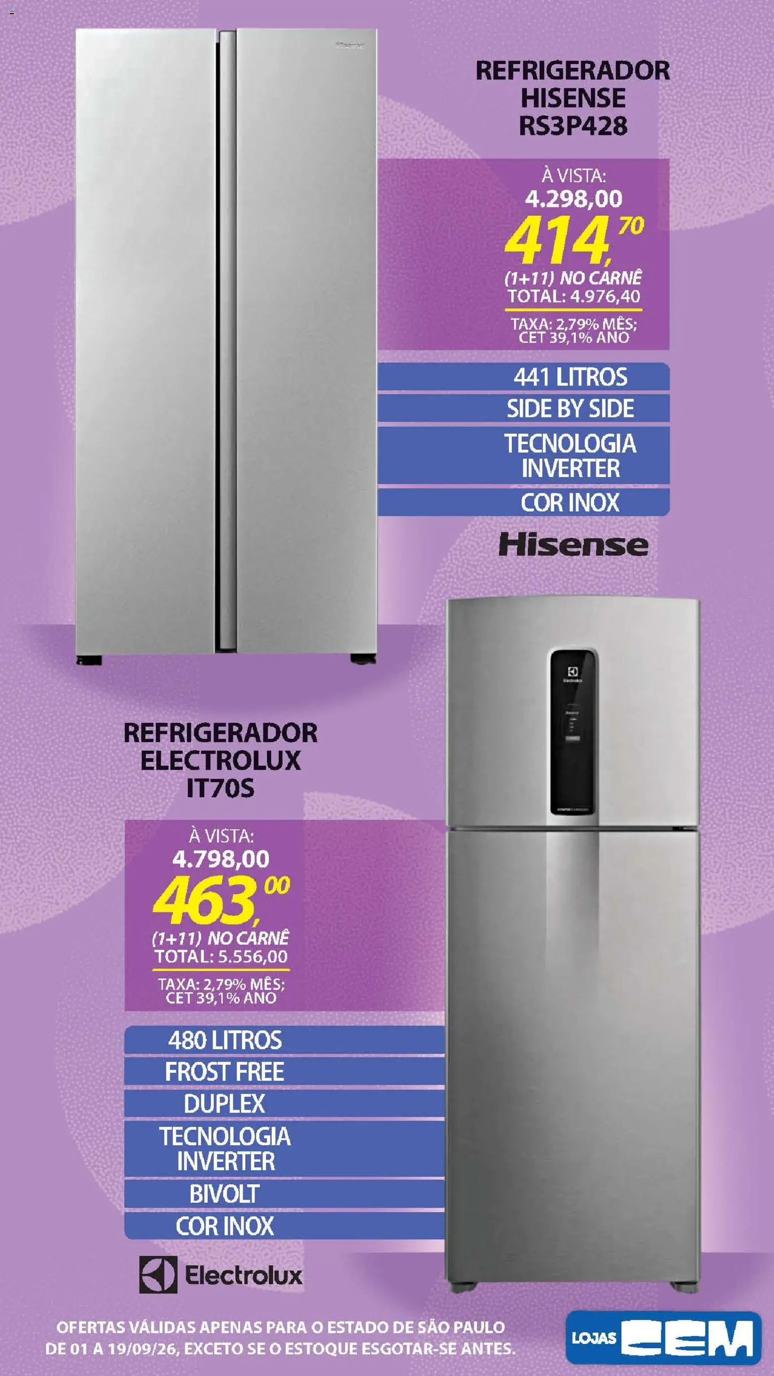 Lojas Cem Folheto - válido de 01/09/2026 | Página: 49 | Produtos: Refrigerador, Carne