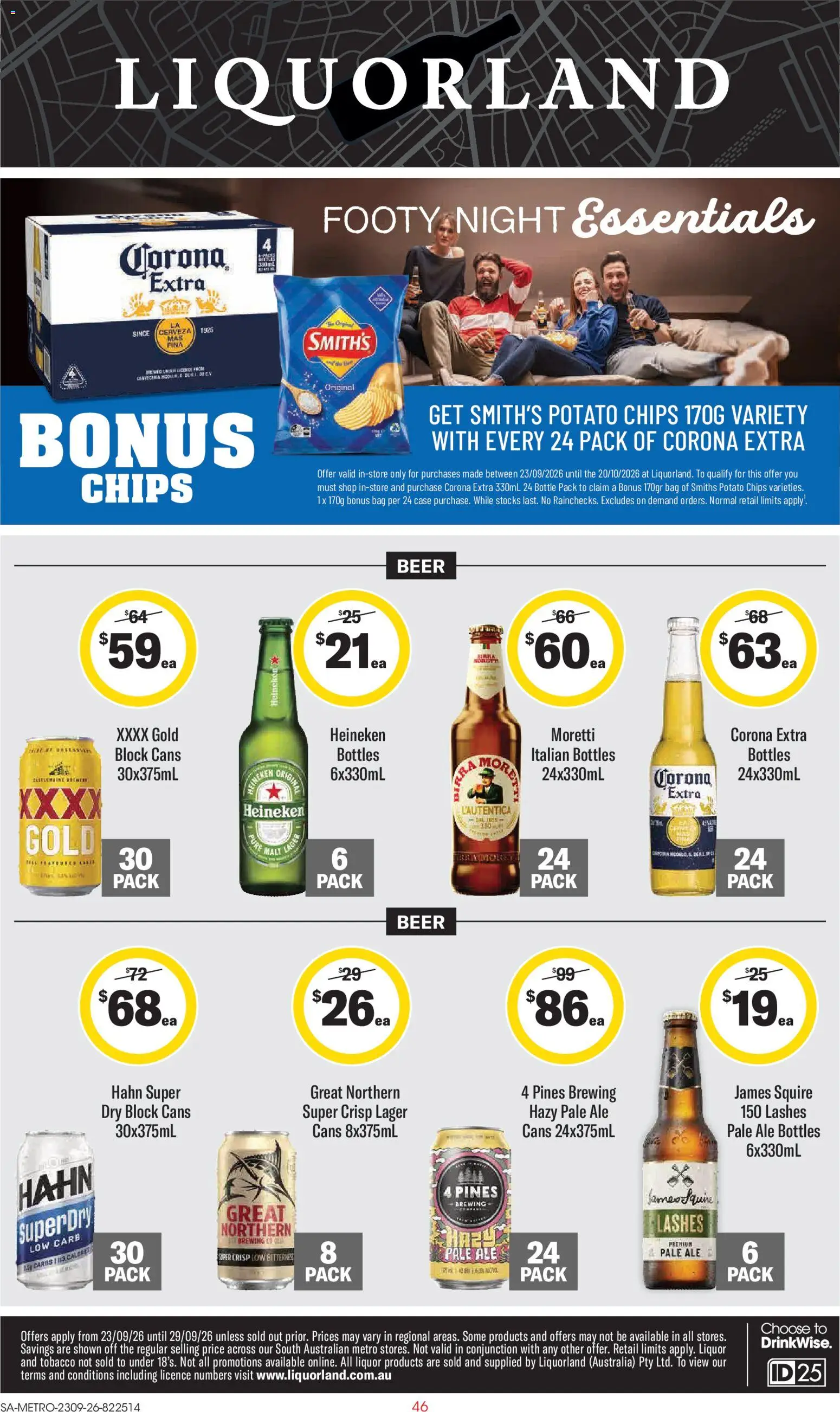Liquorland catalogue - valid from 23/09/2026 | Page: 1 | Products: Corona Extra, Chips, Case, Bag