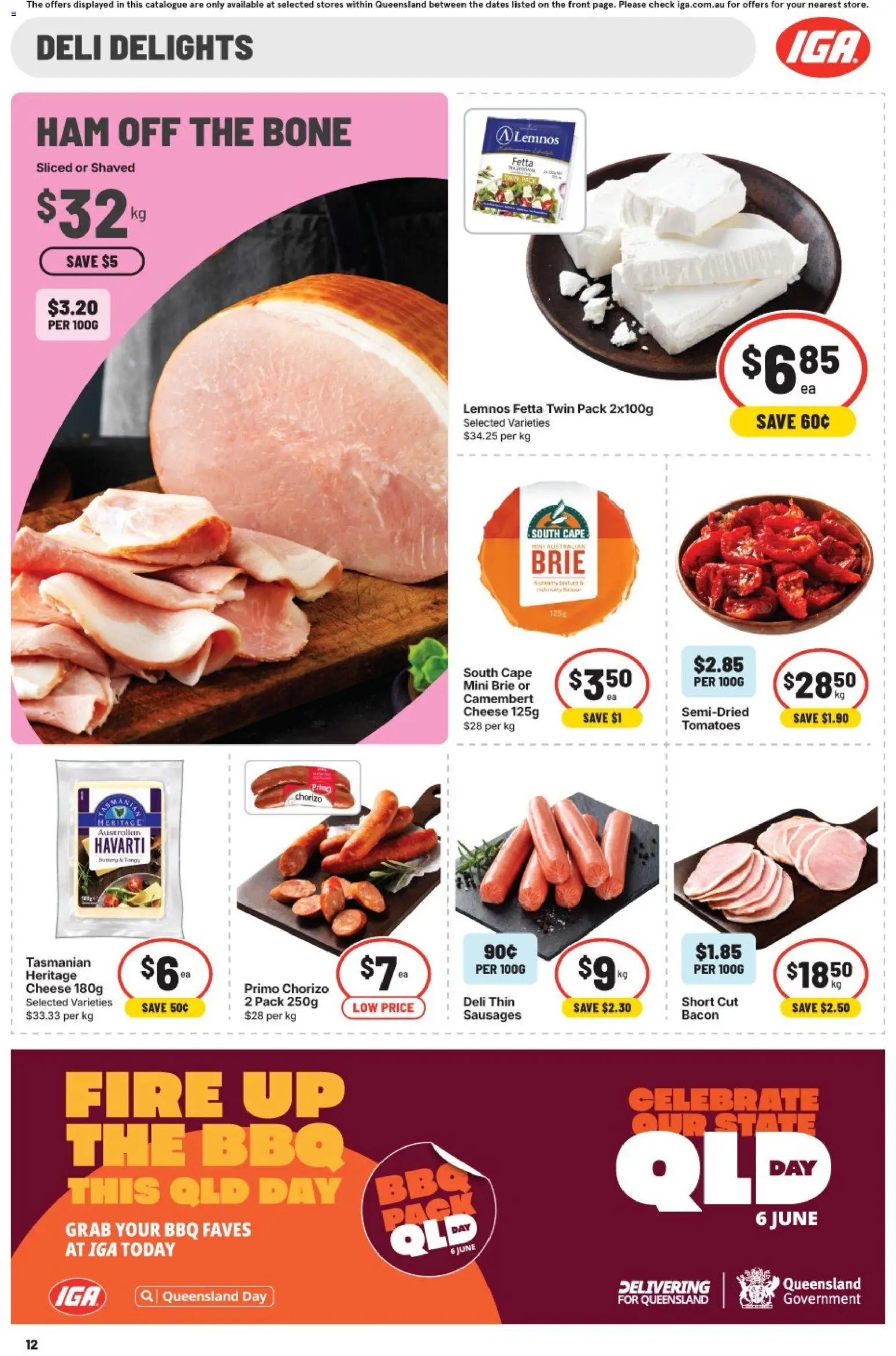 IGA catalogue - valid from 03.06.2026 | Page: 12 | Products: Bacon, Cheese, Ham, Tomatoes